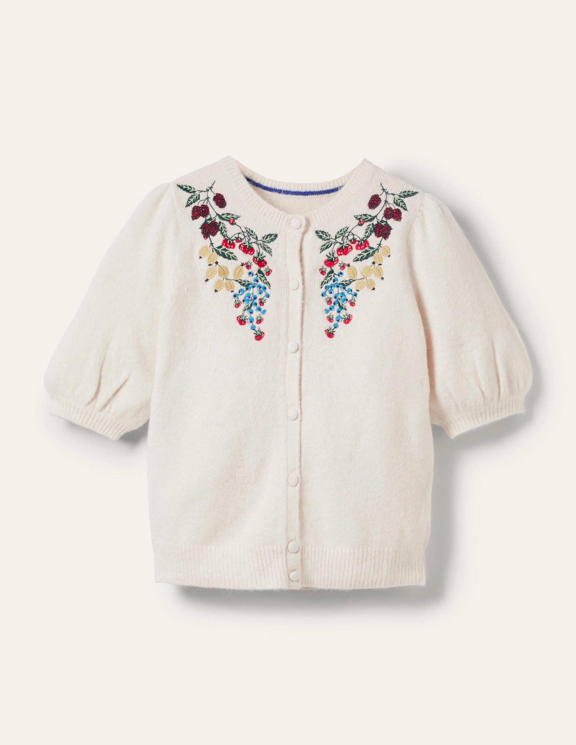 Flauschiger Cardigan mit Stickerei-Naturweiß, Stickerei - Image 6
