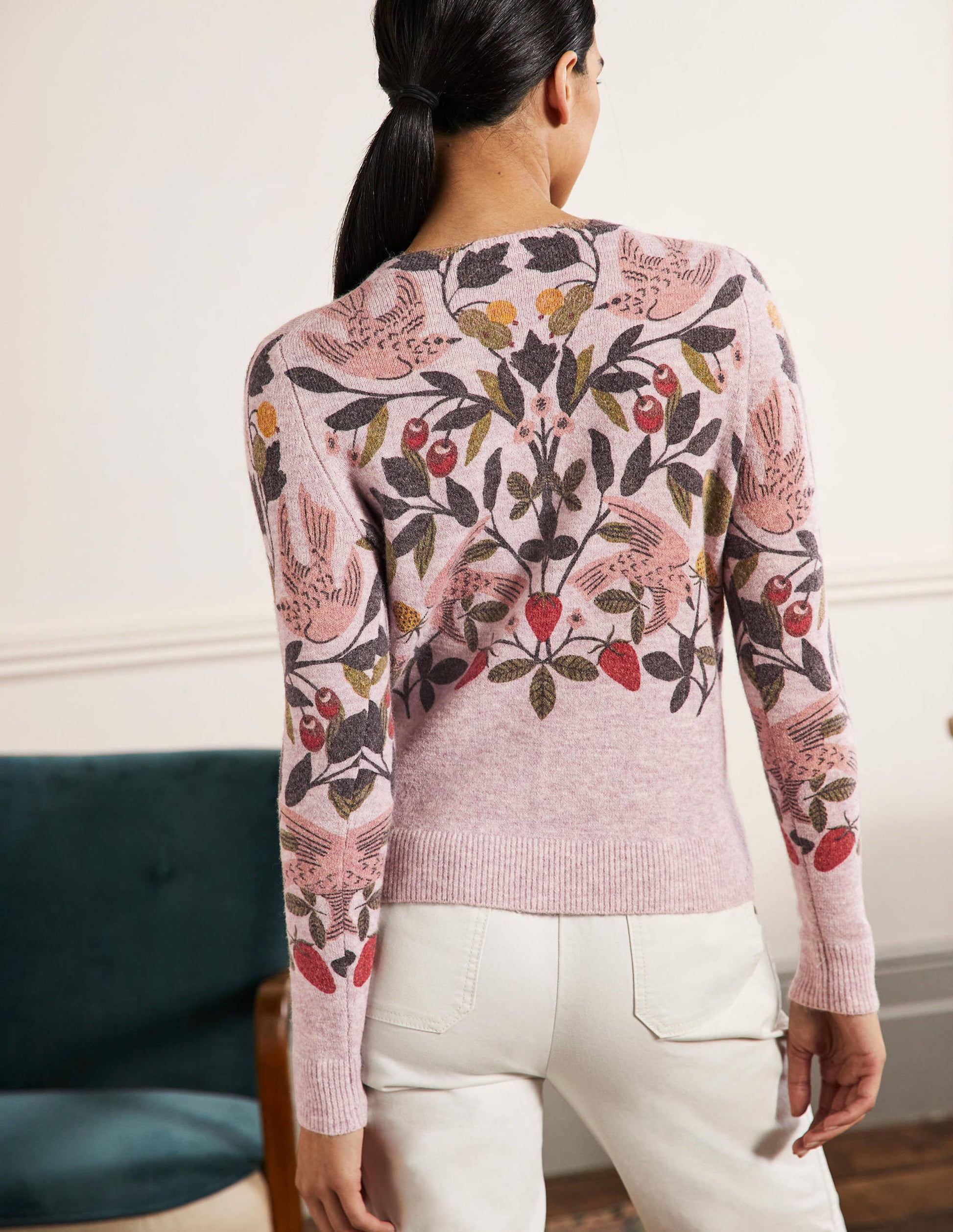 Flauschiger Pullover mit Muster-Helles Violett, Paradiesvogel-3