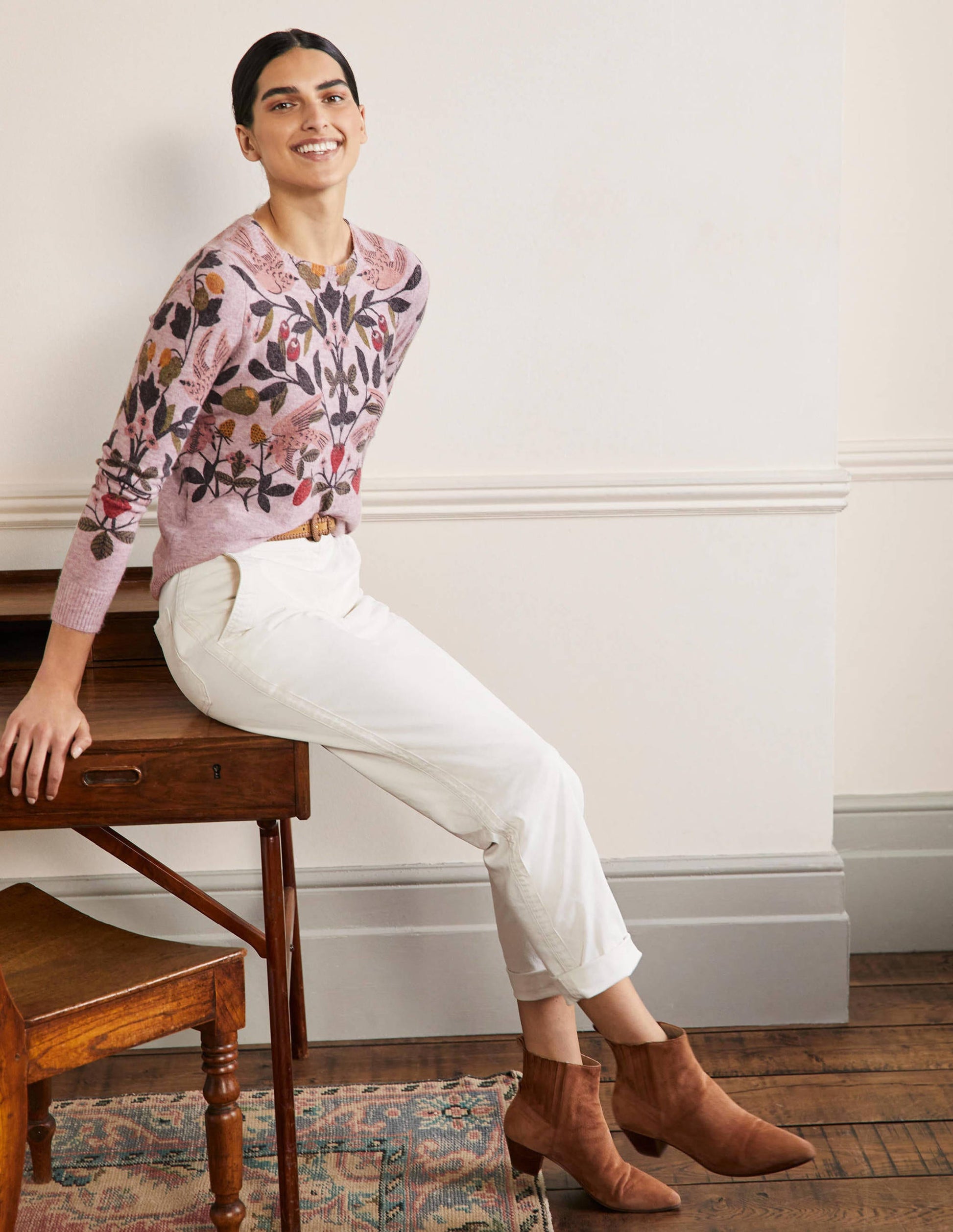 Flauschiger Pullover mit Muster-Helles Violett, Paradiesvogel-4