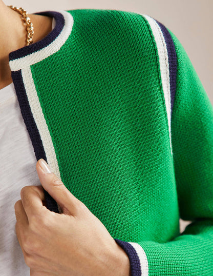Gestreifte Strickjacke mit Borte-Schottengrün