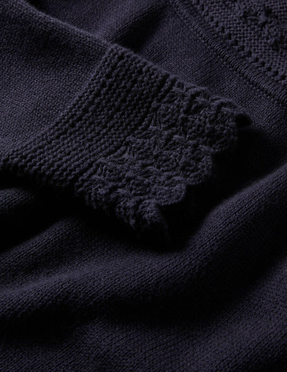 Pullover mit gehäkeltem Muschelsaum-Marineblau-5