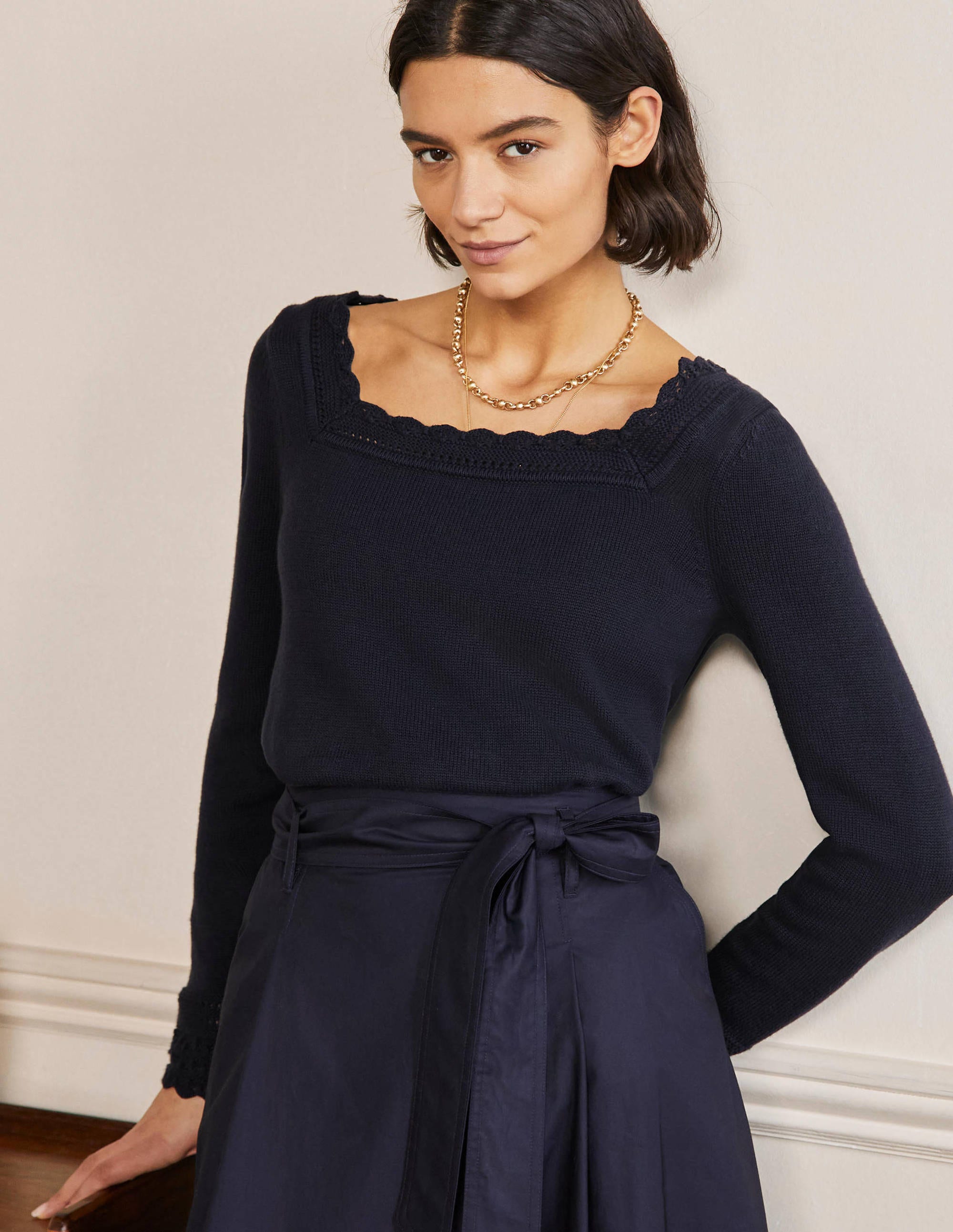 Pullover mit gehäkeltem Muschelsaum-Marineblau - Image 1