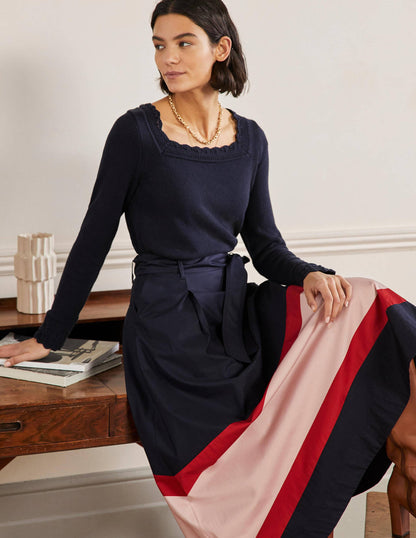 Pullover mit gehäkeltem Muschelsaum-Marineblau-4