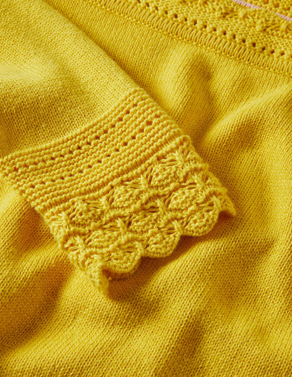 Pullover mit gehäkeltem Muschelsaum-Rauchgelb
