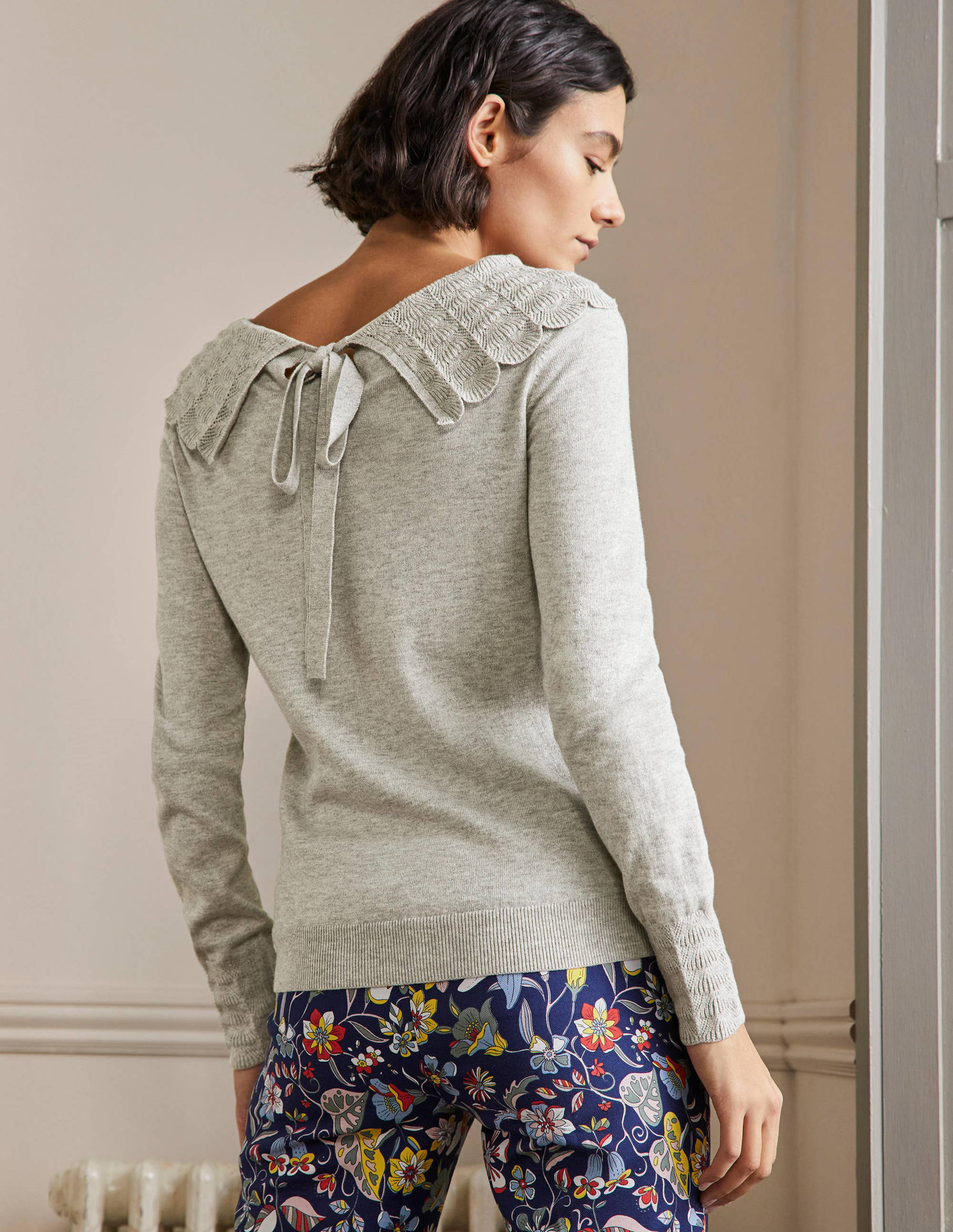 Pull avec col noué à l'arrière-Gris chiné - Image 3