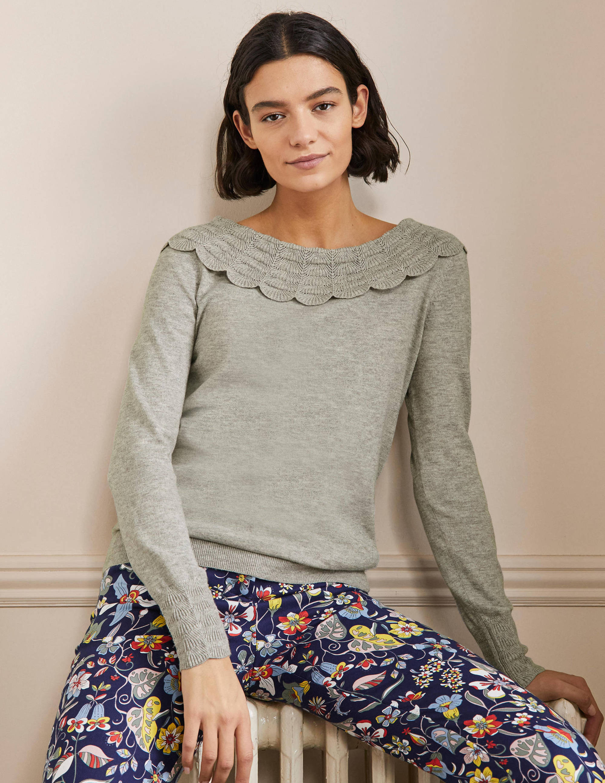 Pull avec col noué à l'arrière-Gris chiné - Image 4