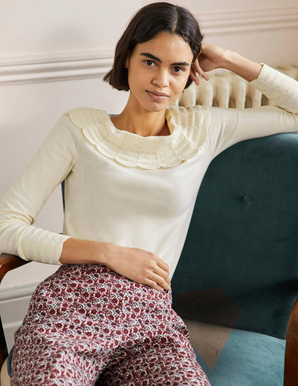 Tie Back Collar Jumper-Ivory - Image 1