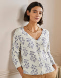 Anita Printed Fluffy Cardigan-Ivory, Leafy Cluster