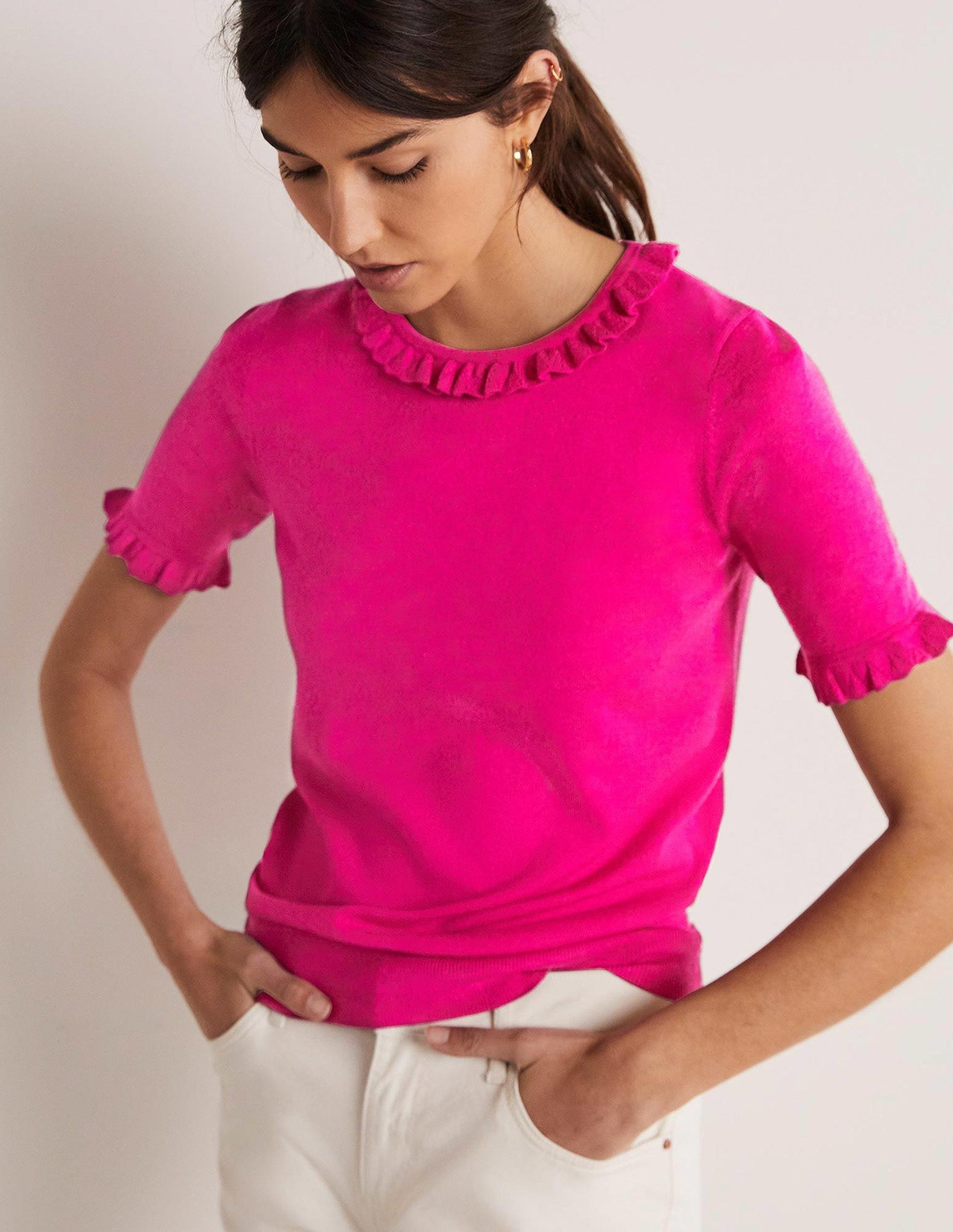 Merino-Strickoberteil-Wassermelonenrosa-8