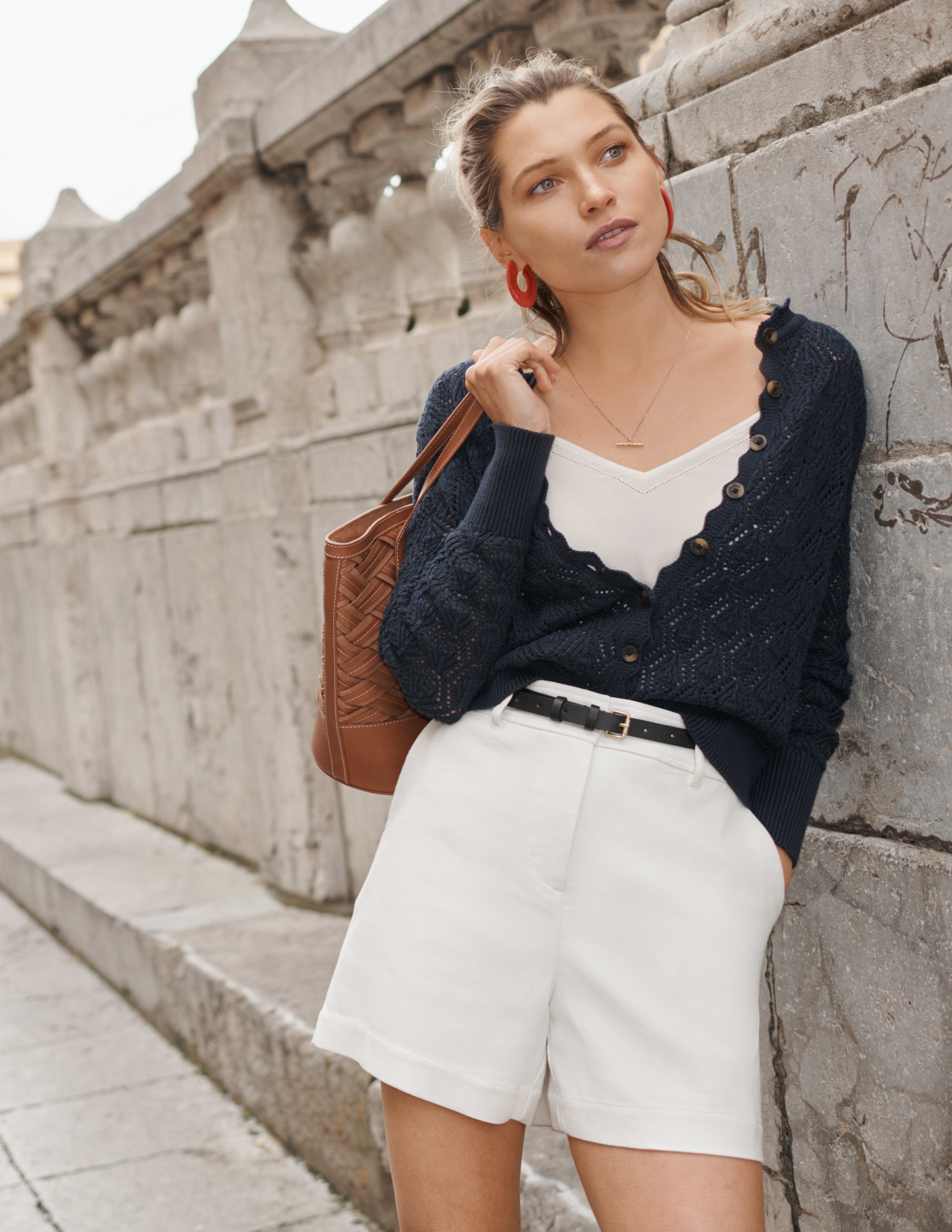 Gilet en crochet festonné-Bleu marine - Image 8