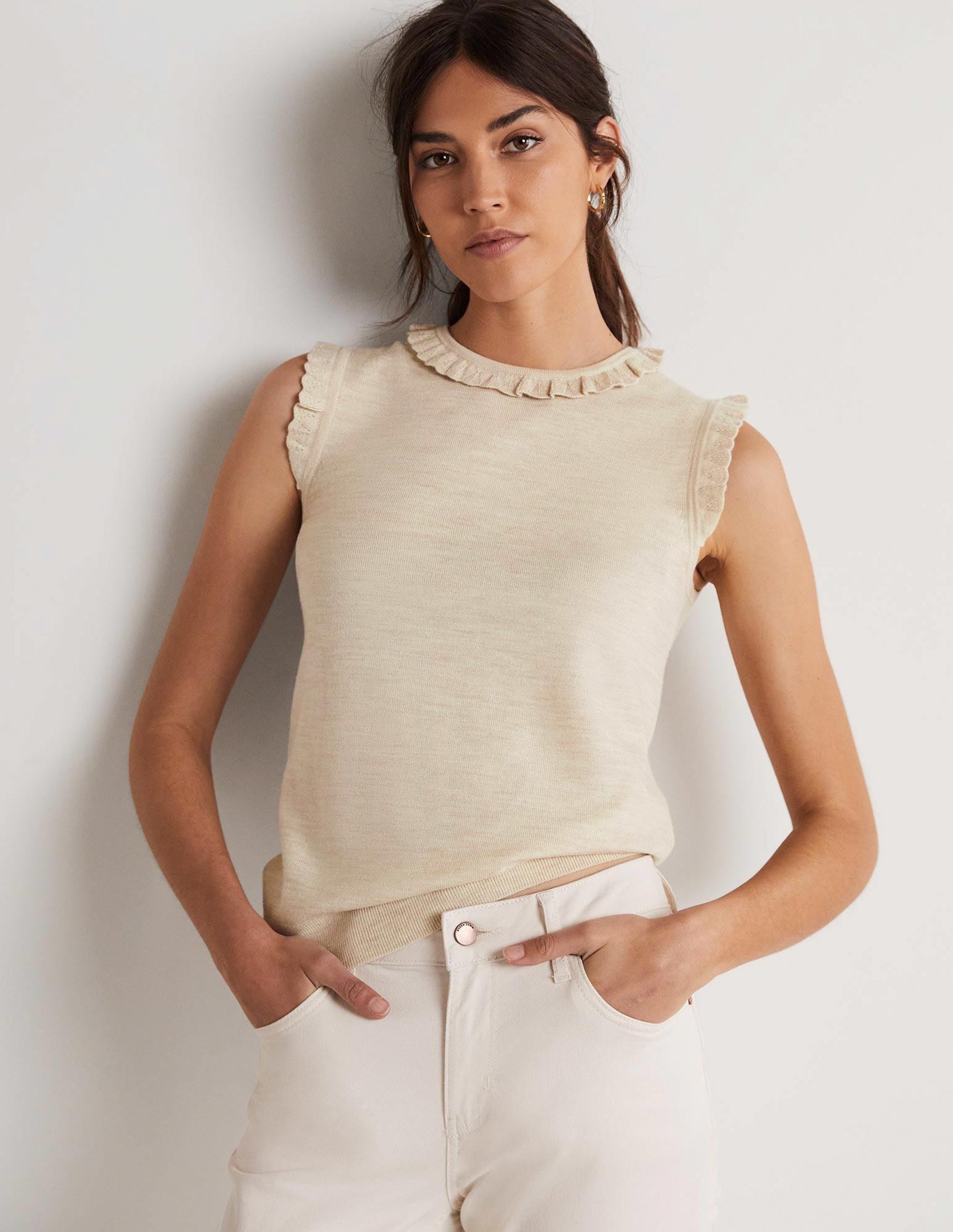 Merino Knitted Tank Top-Oatmeal Melange - Image 8