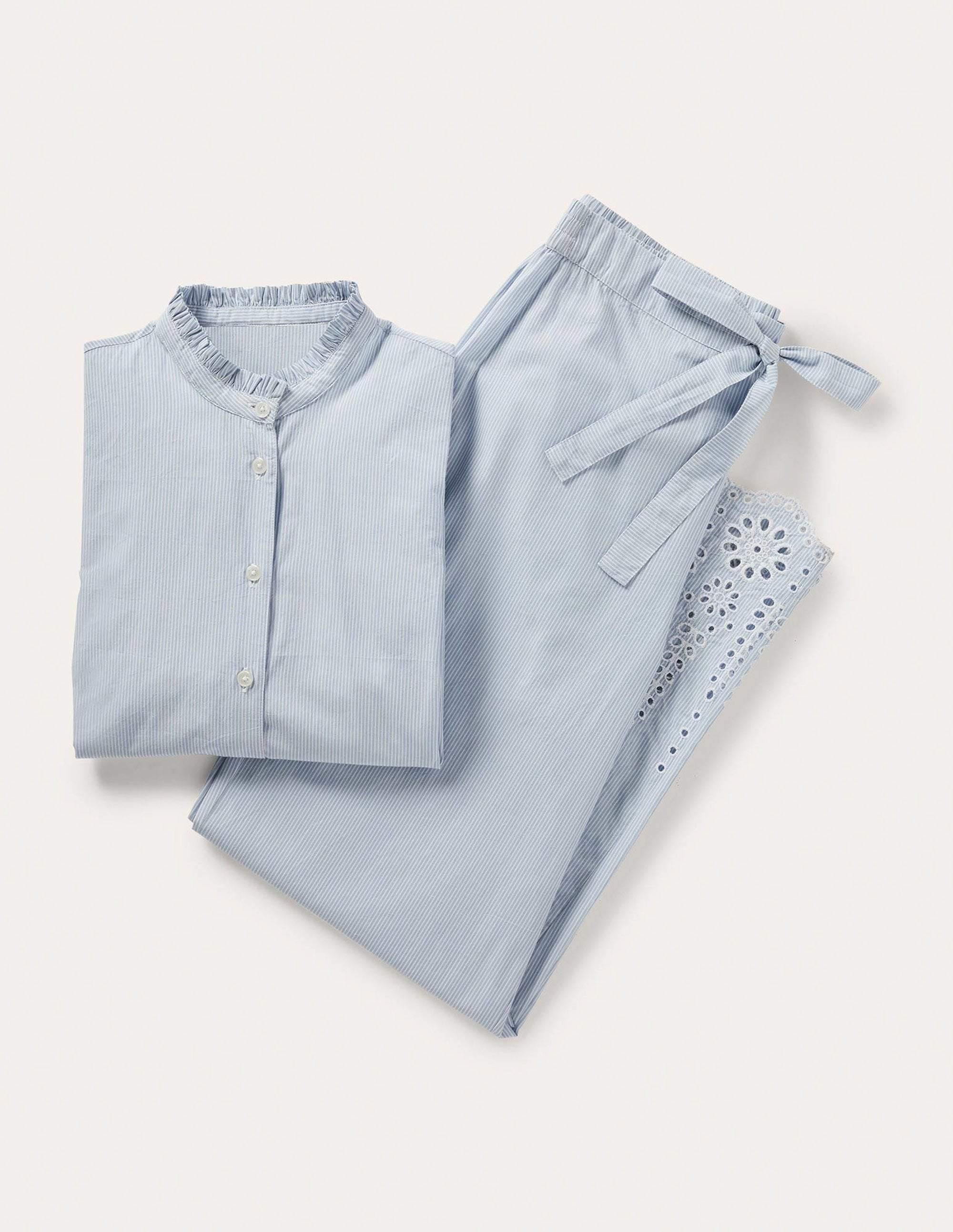 Pyjama en broderie anglaise-Rayé style coutil bleu - Image 7