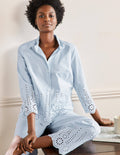 Pyjama en broderie anglaise-Rayé style coutil bleu
