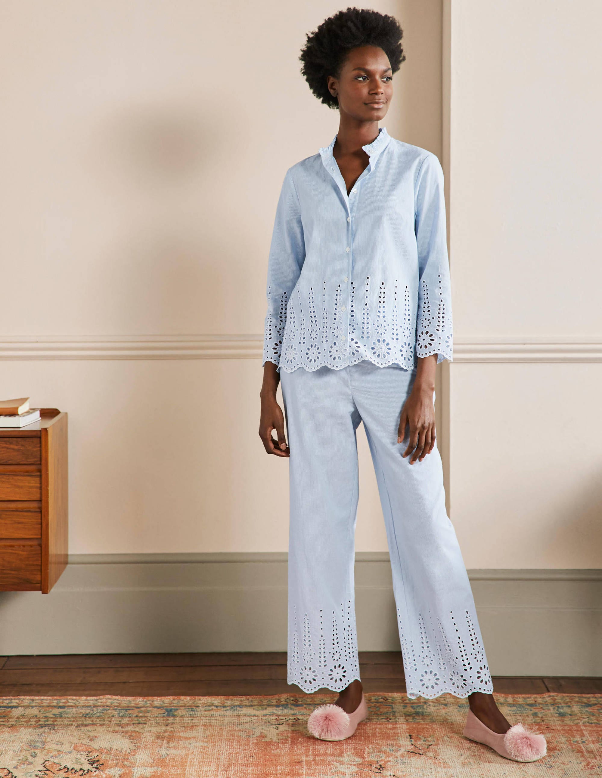Pyjama en broderie anglaise-Rayé style coutil bleu - Image 5