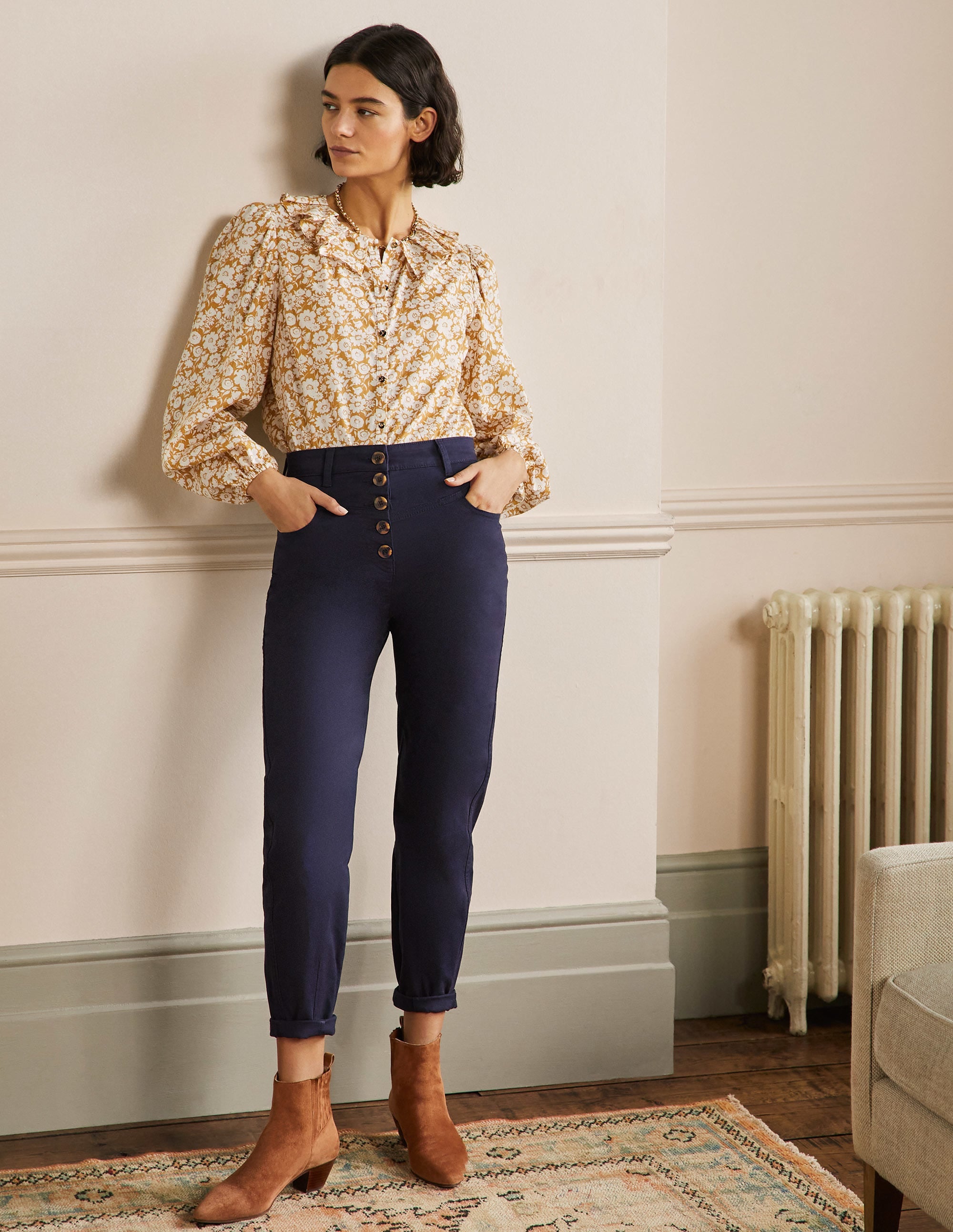 Tapered Chino Trousers-Navy - Image 1