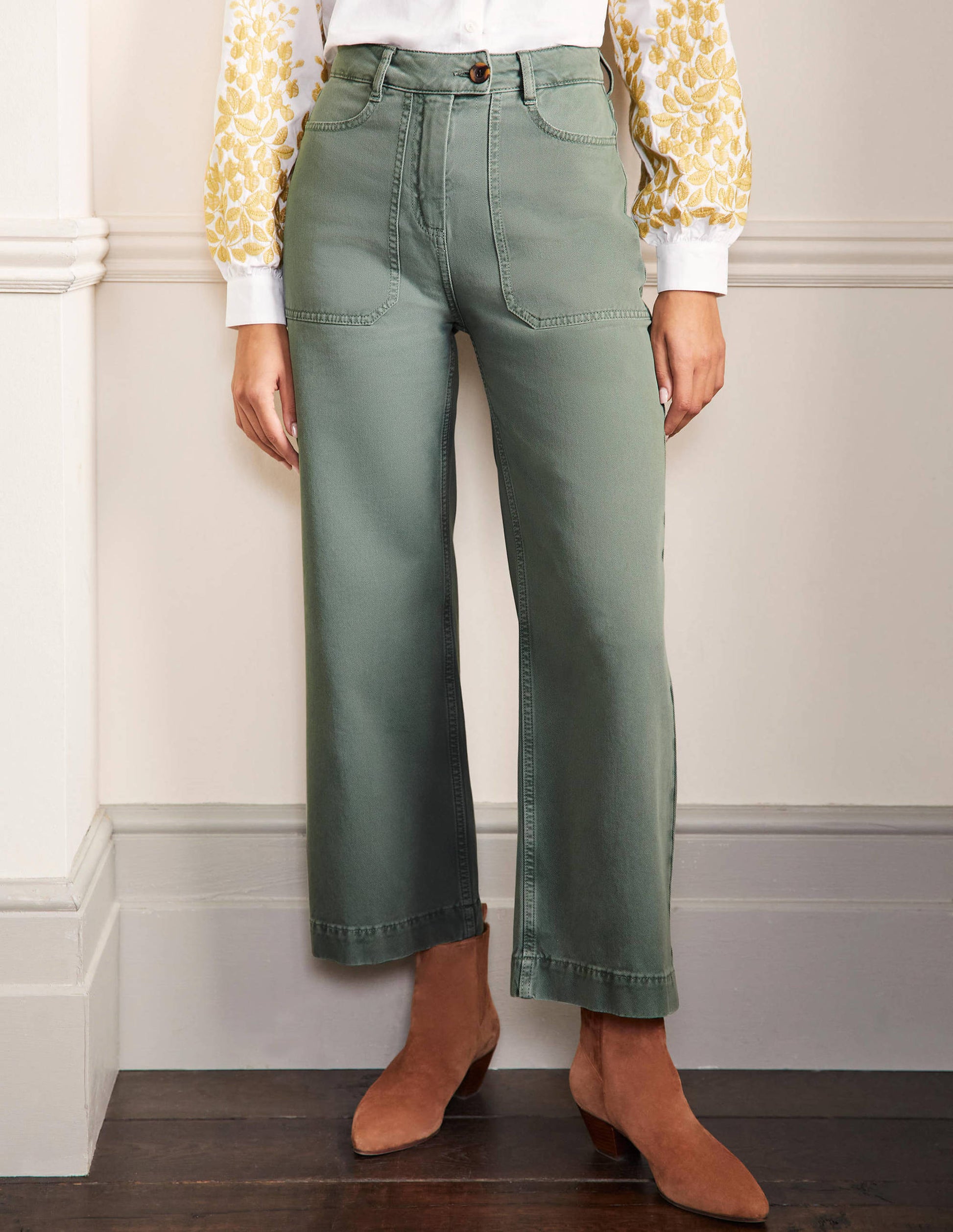 Wide Leg Cotton Twill Trousers-Alder-2