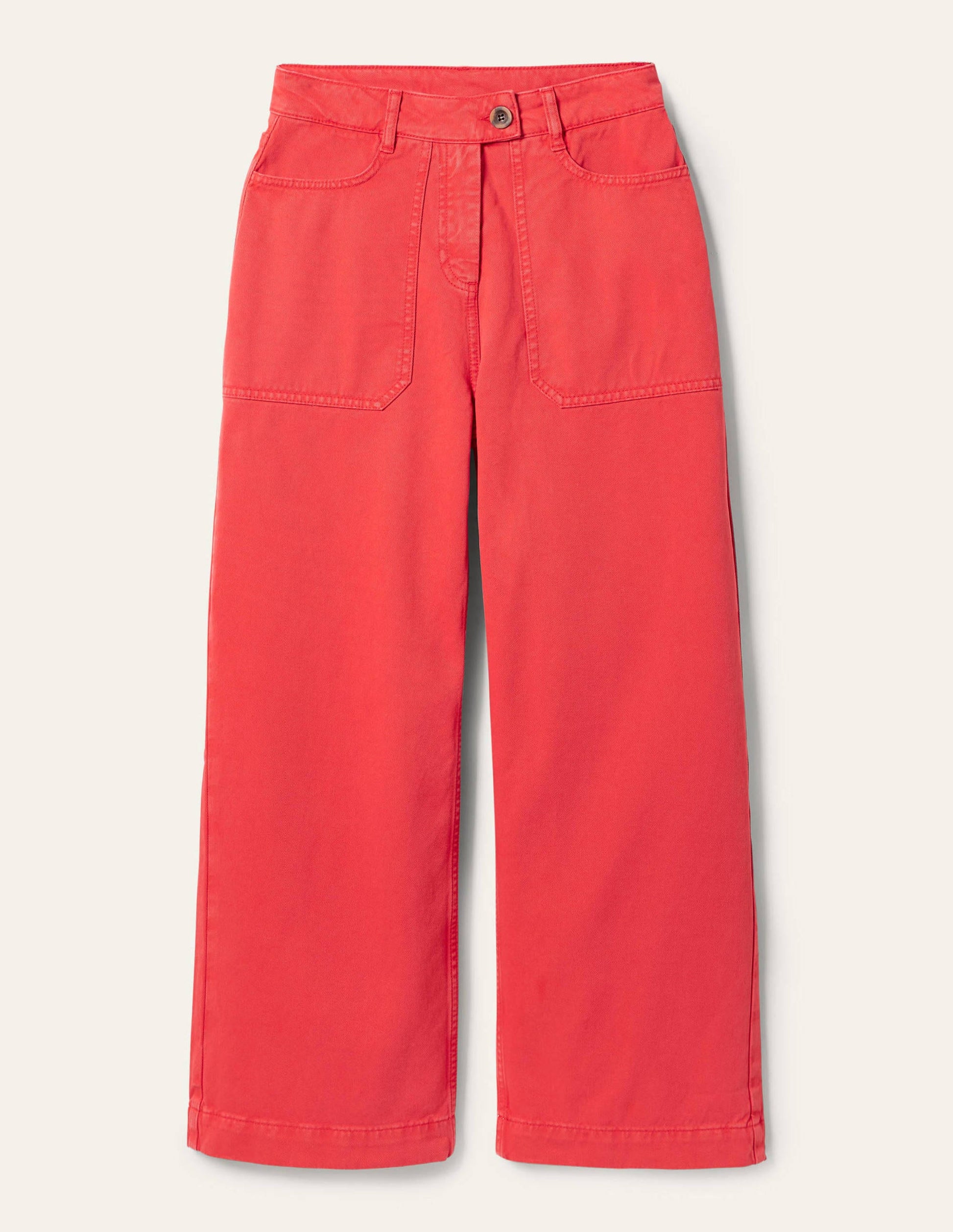 Wide Leg Cotton Twill Trousers-Red-5