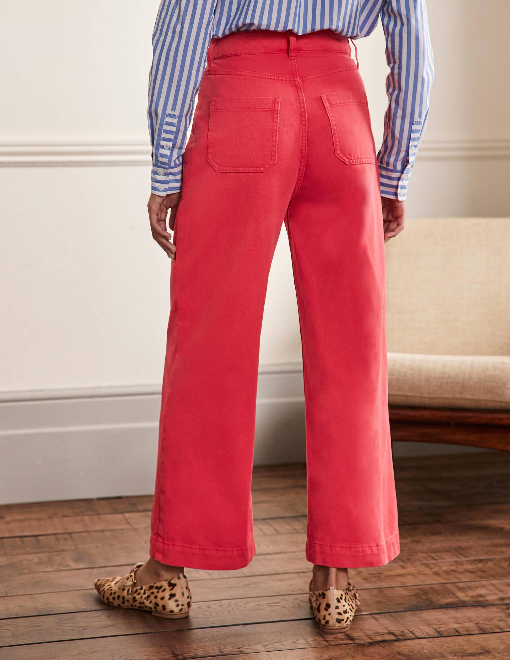 Wide Leg Cotton Twill Trousers-Red-3