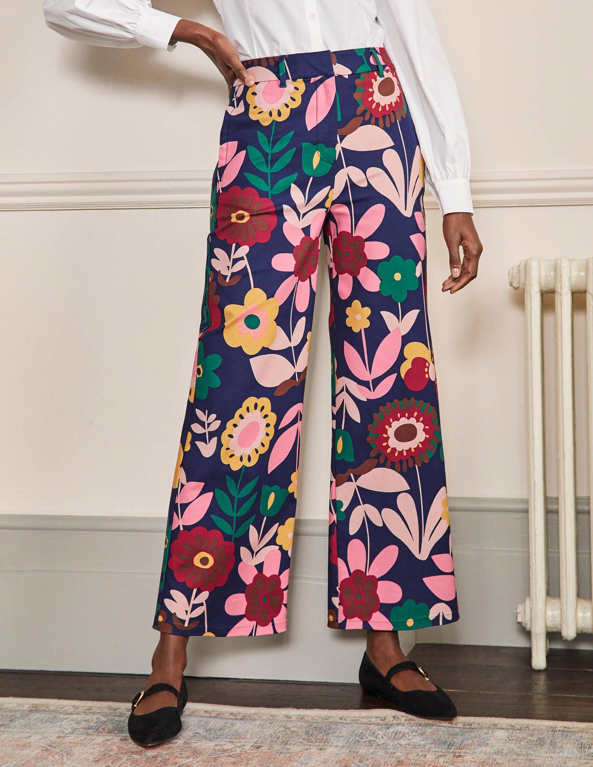High Waisted Richmond Trousers-French Navy, Flora Bloom-2