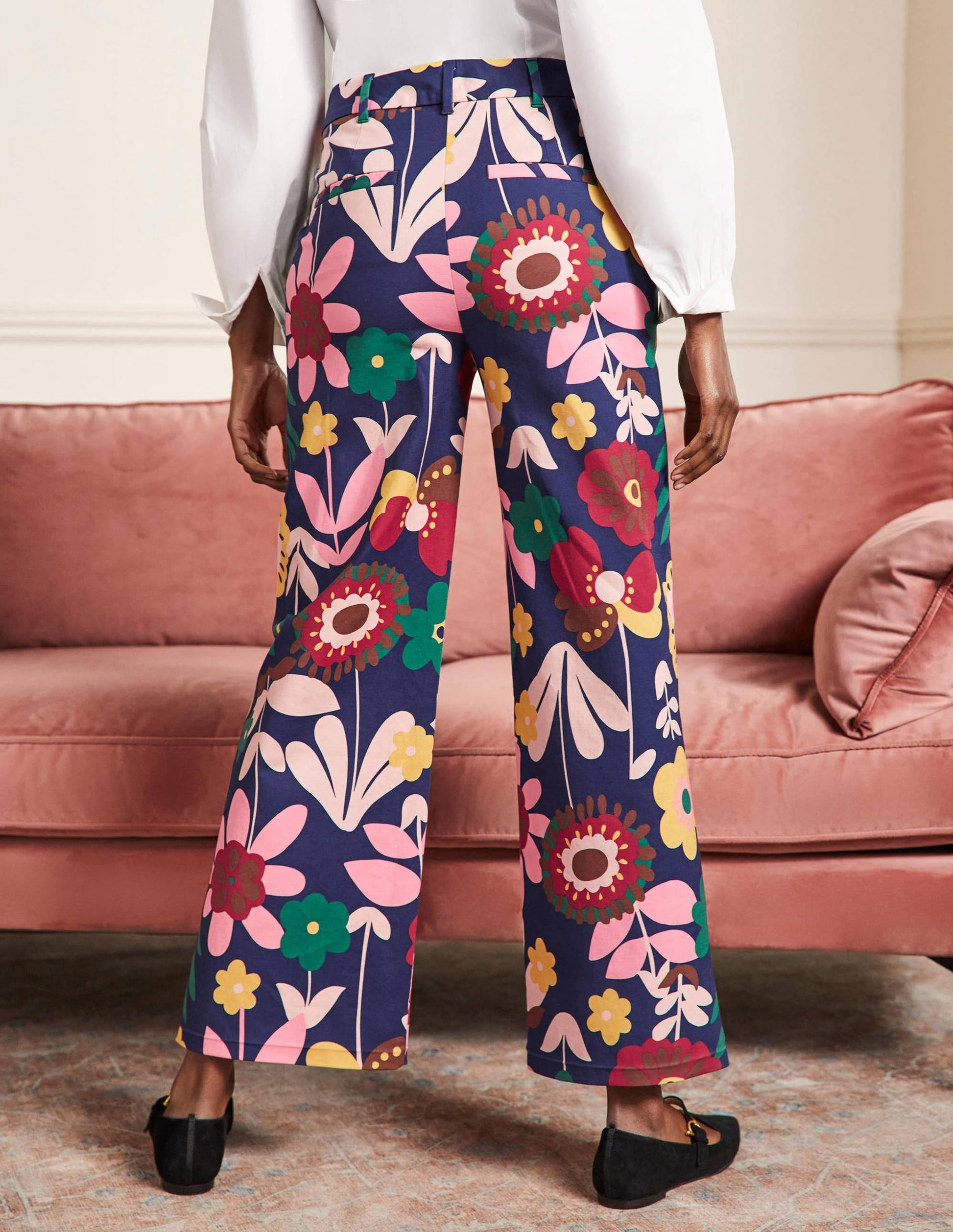 High Waisted Richmond Trousers-French Navy, Flora Bloom-3