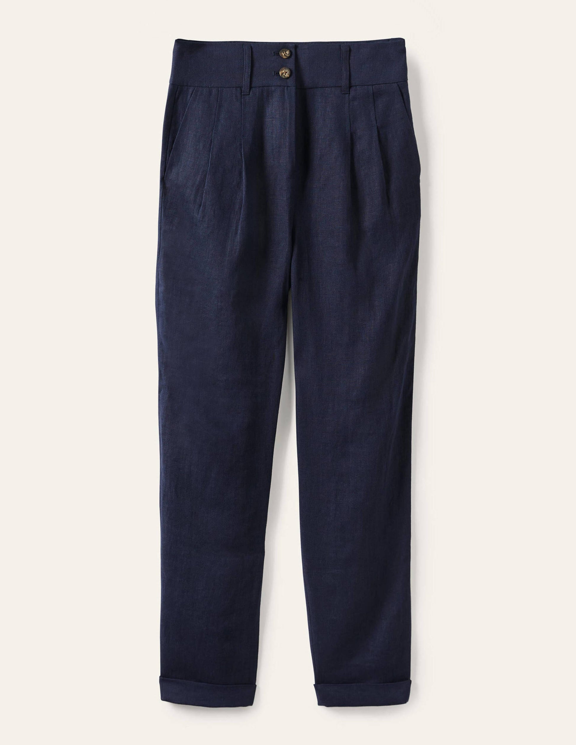 Leinenhose mit umgeschlagenen Bündchen-Marineblau-5