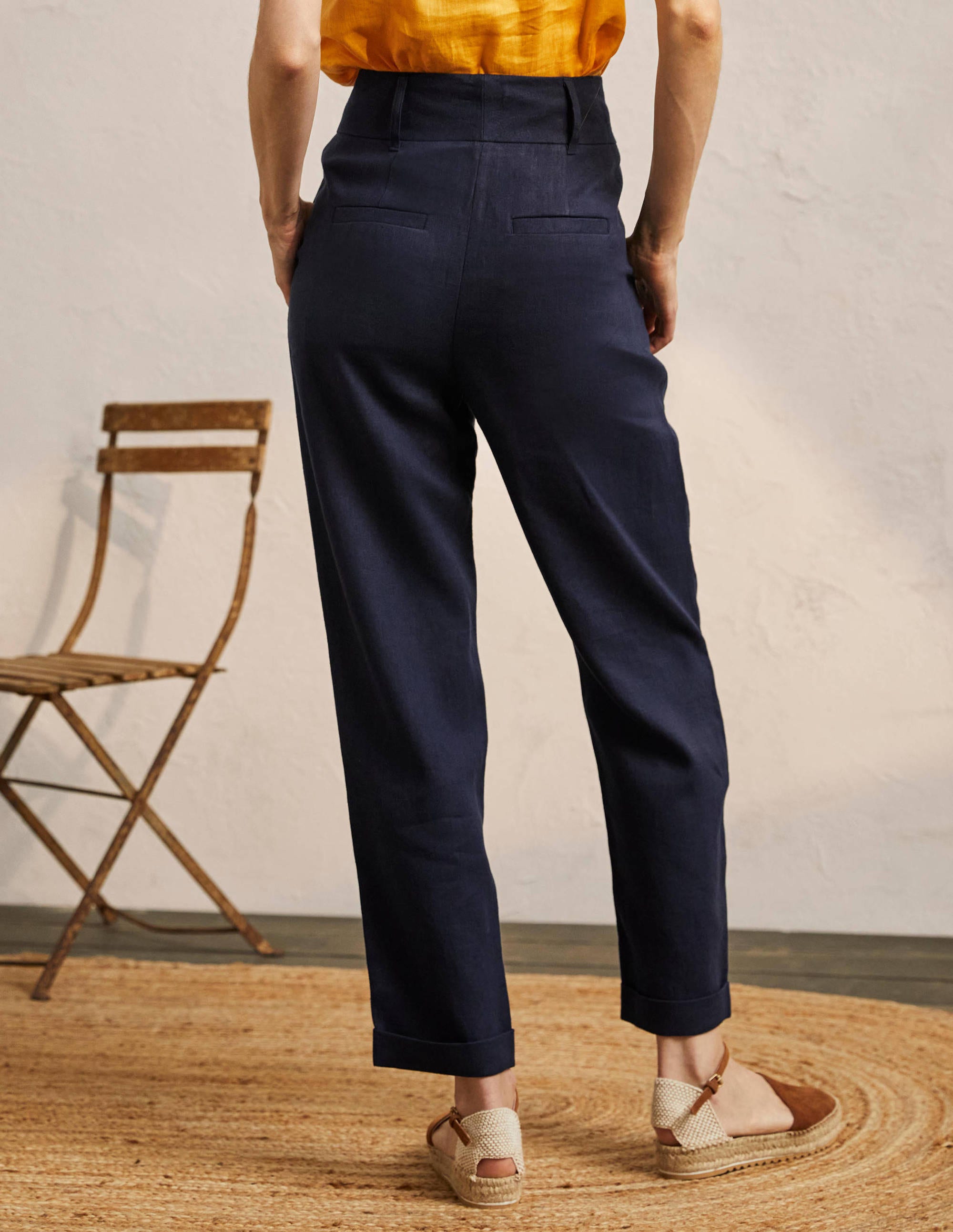 Leinenhose mit umgeschlagenen Bündchen-Marineblau - Image 3