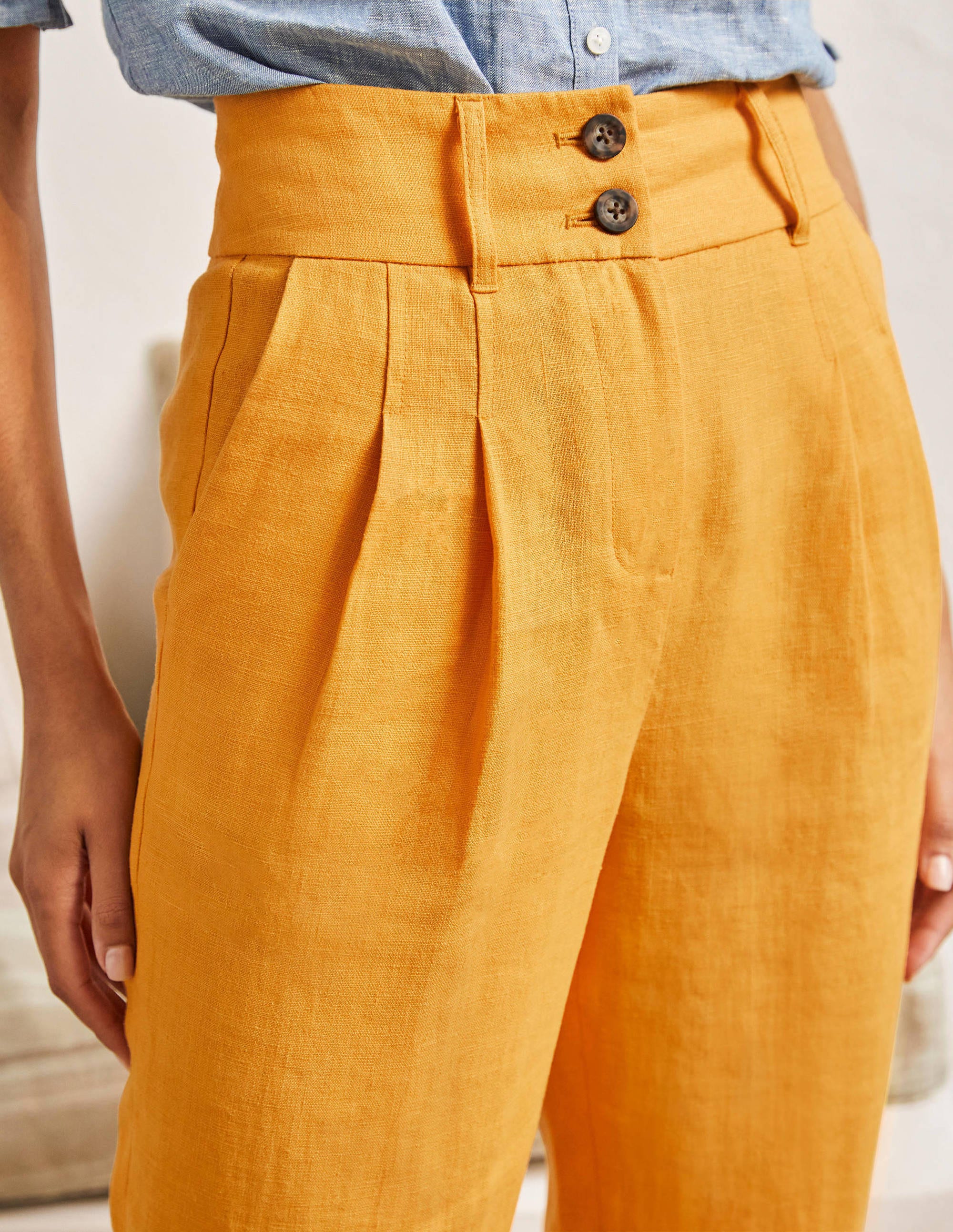 Turn Up Linen Trousers-Zinnia Yellow - Image 2