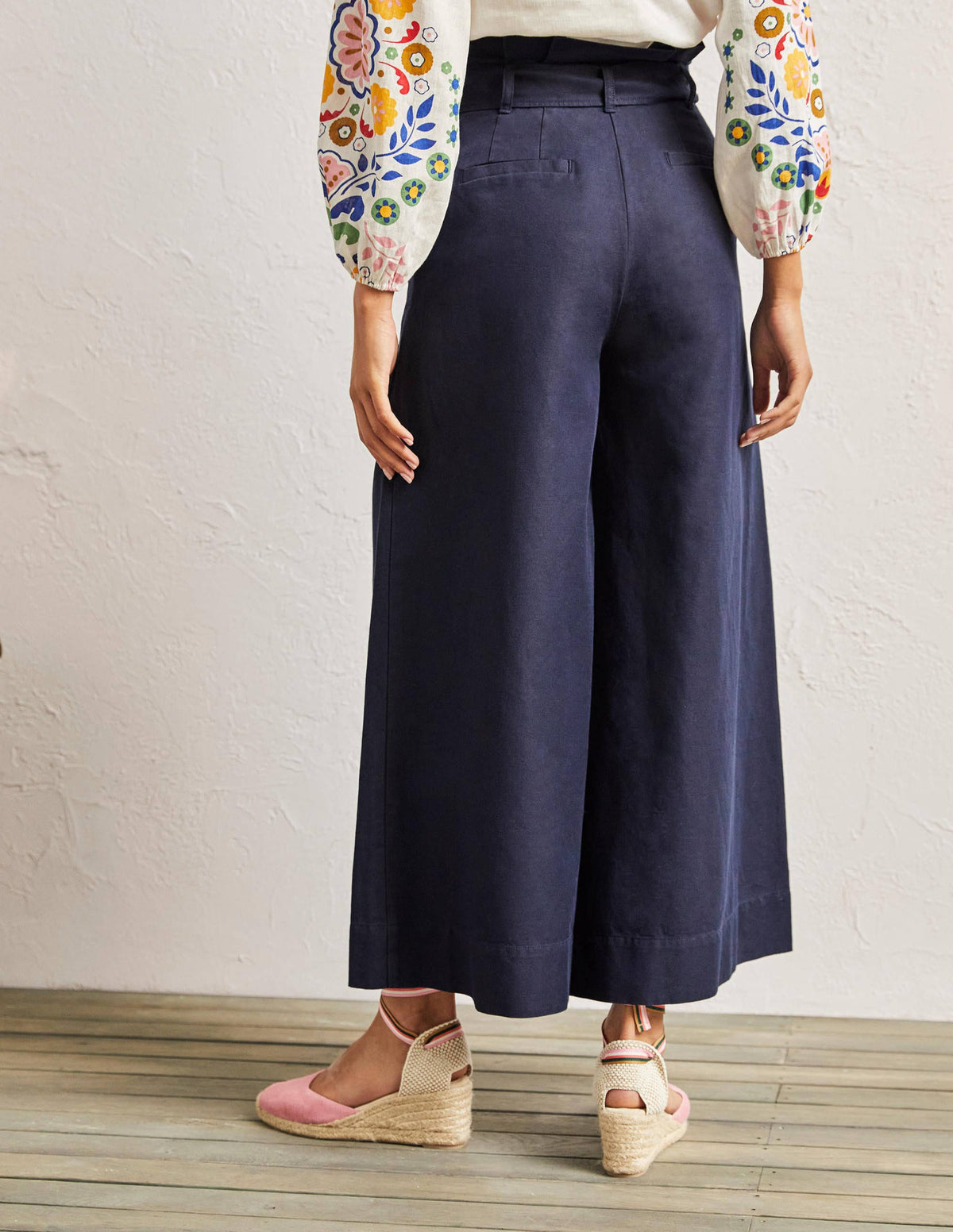 Culotte aus einer Leinenmischung mit weitem Bein-Marineblau - Image 3