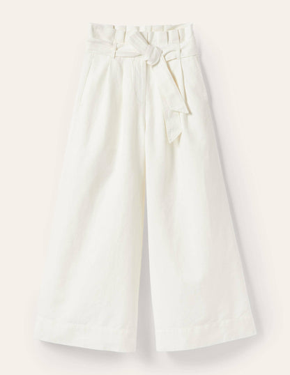 Culotte aus einer Leinenmischung mit weitem Bein-Weiß