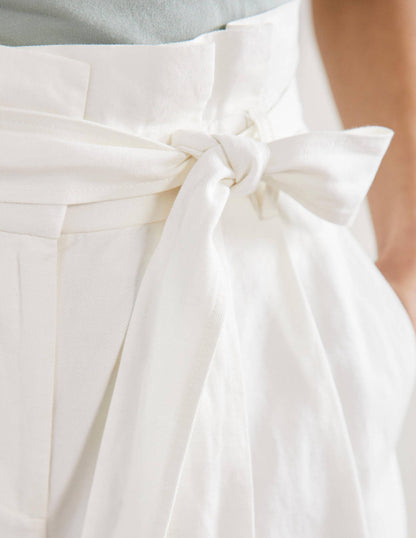Culotte aus einer Leinenmischung mit weitem Bein-Weiß