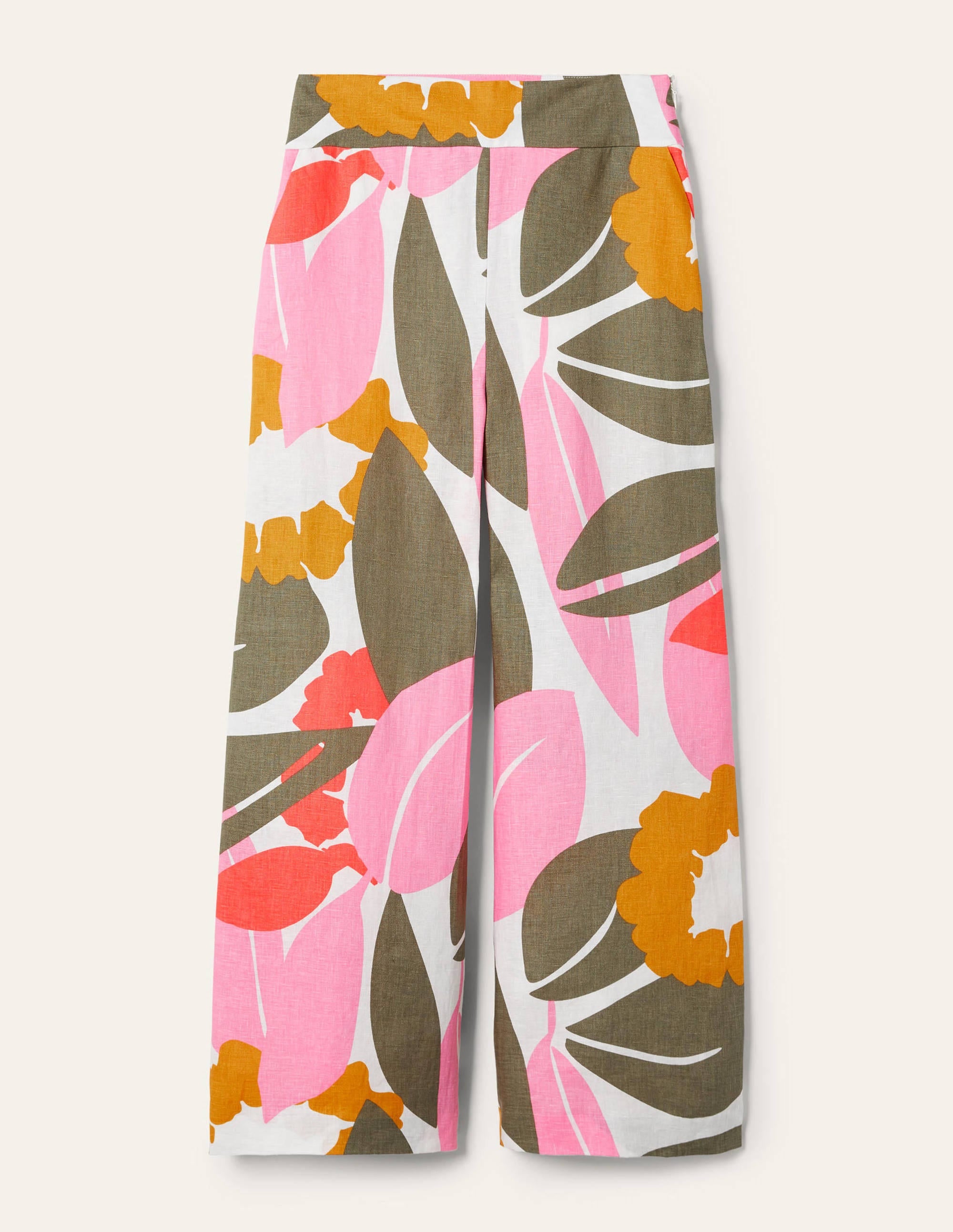 Gemusterte Leinenhose-Naturweiß, Abstrakte Blüten - Image 5