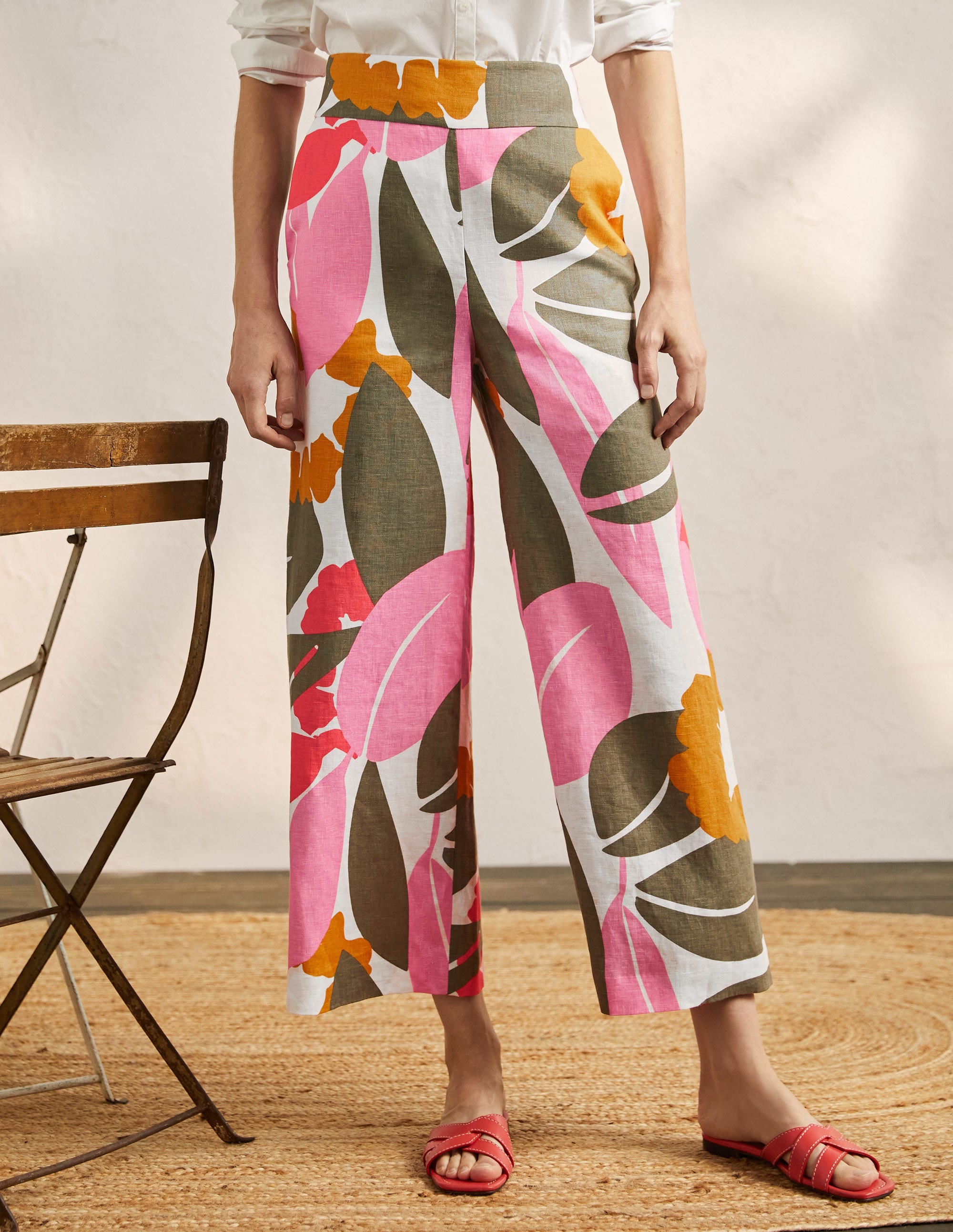 Gemusterte Leinenhose-Naturweiß, Abstrakte Blüten - Image 4