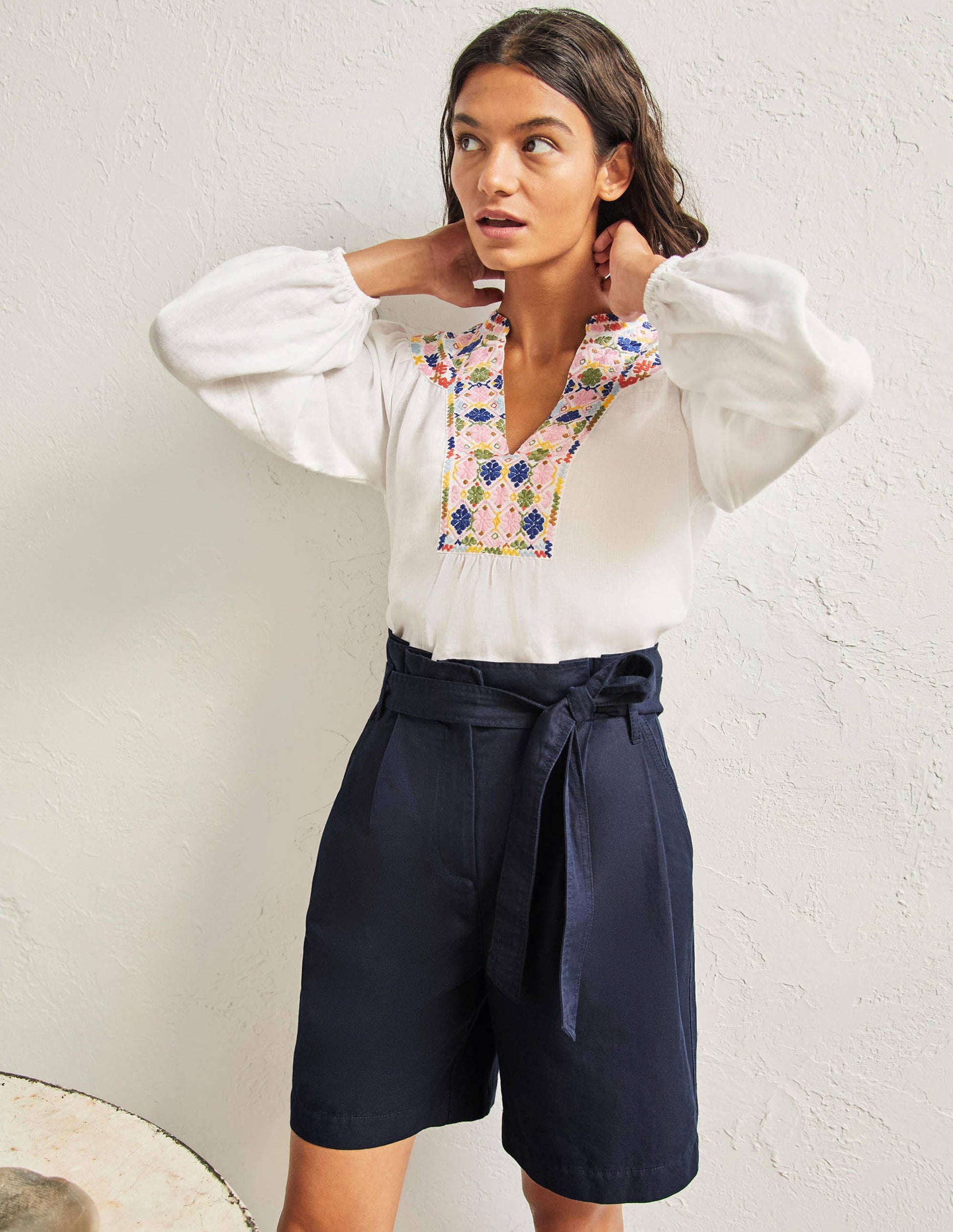 Paperbag-Shorts mit hoher Taille-Marineblau-1