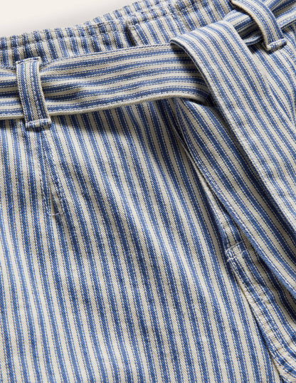Jeans mit Bindegürtel-Meeresblau, Feine Streifen