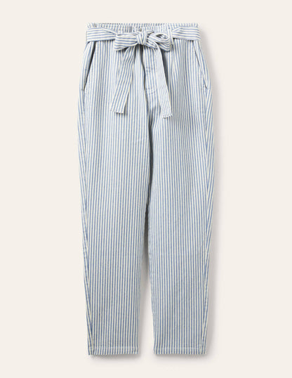 Jeans mit Bindegürtel-Meeresblau, Feine Streifen