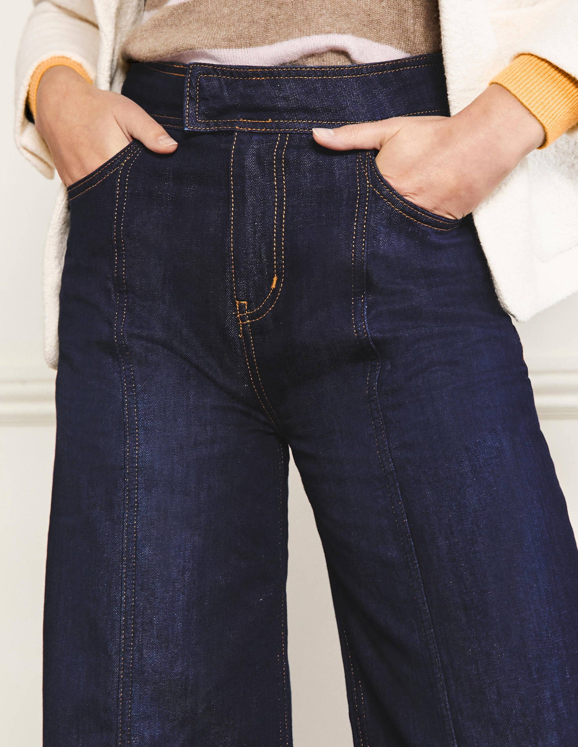 Wide Leg Seam Detail Jeans-Indigo-2