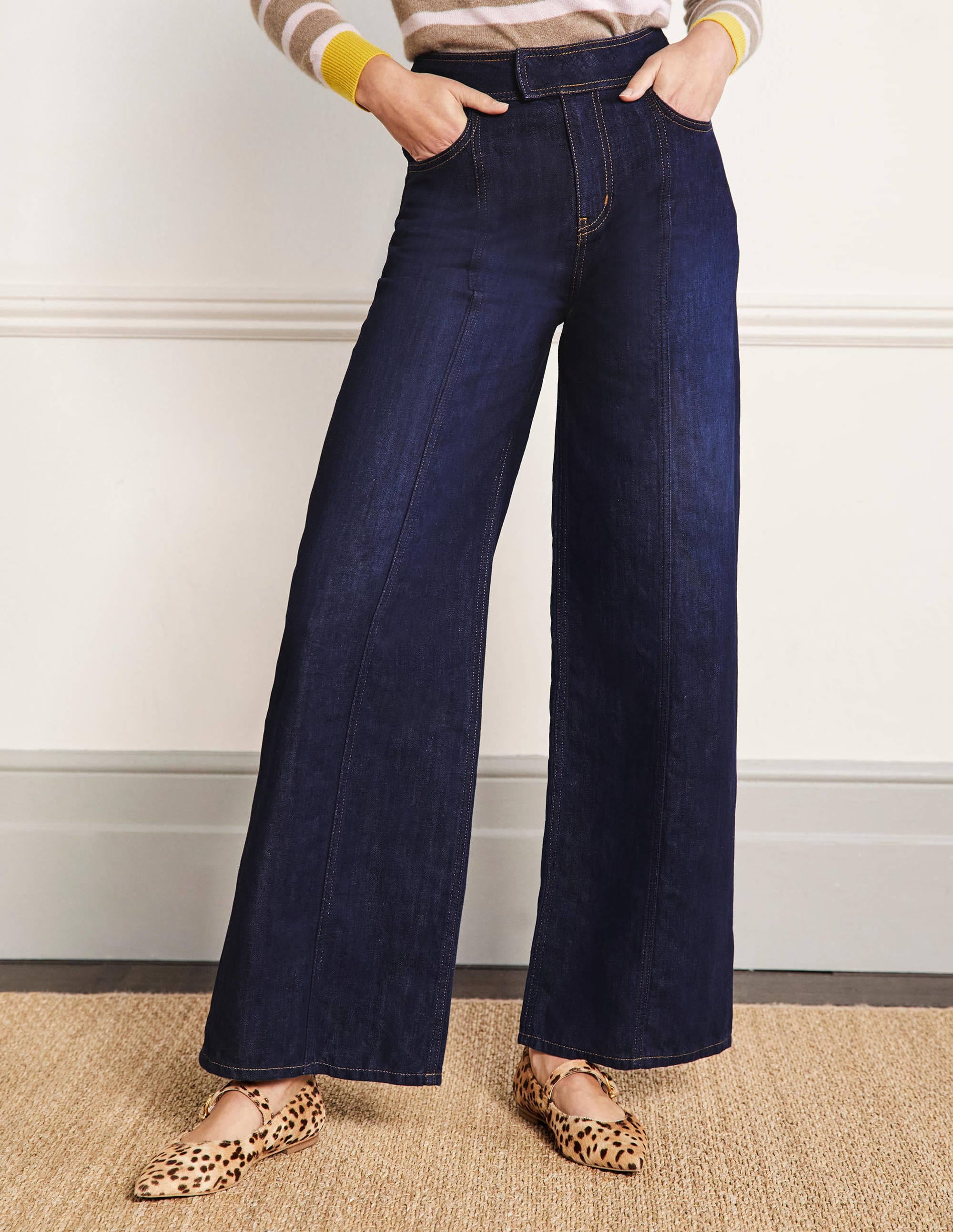 Wide Leg Seam Detail Jeans-Indigo - Image 4