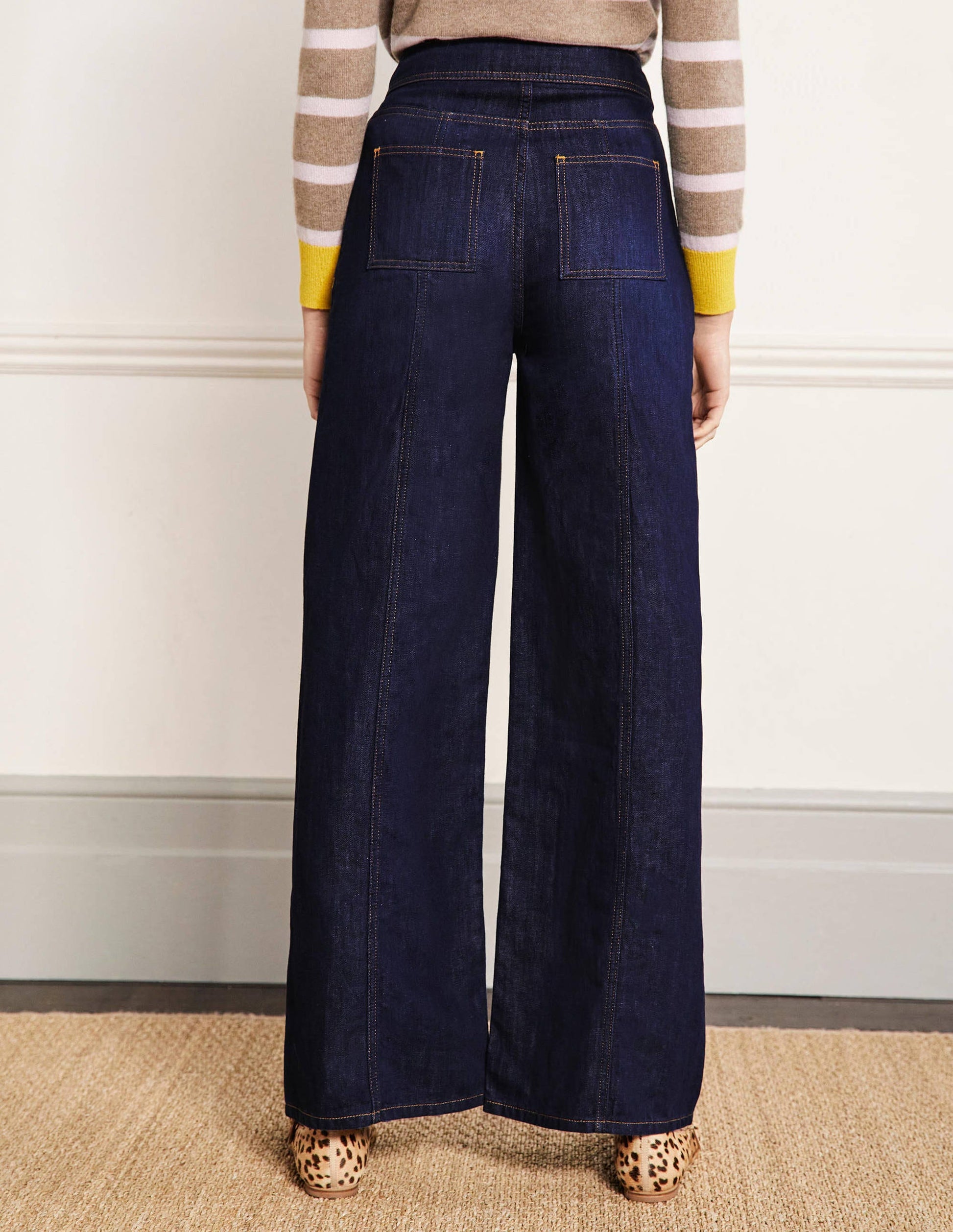Wide Leg Seam Detail Jeans-Indigo-5