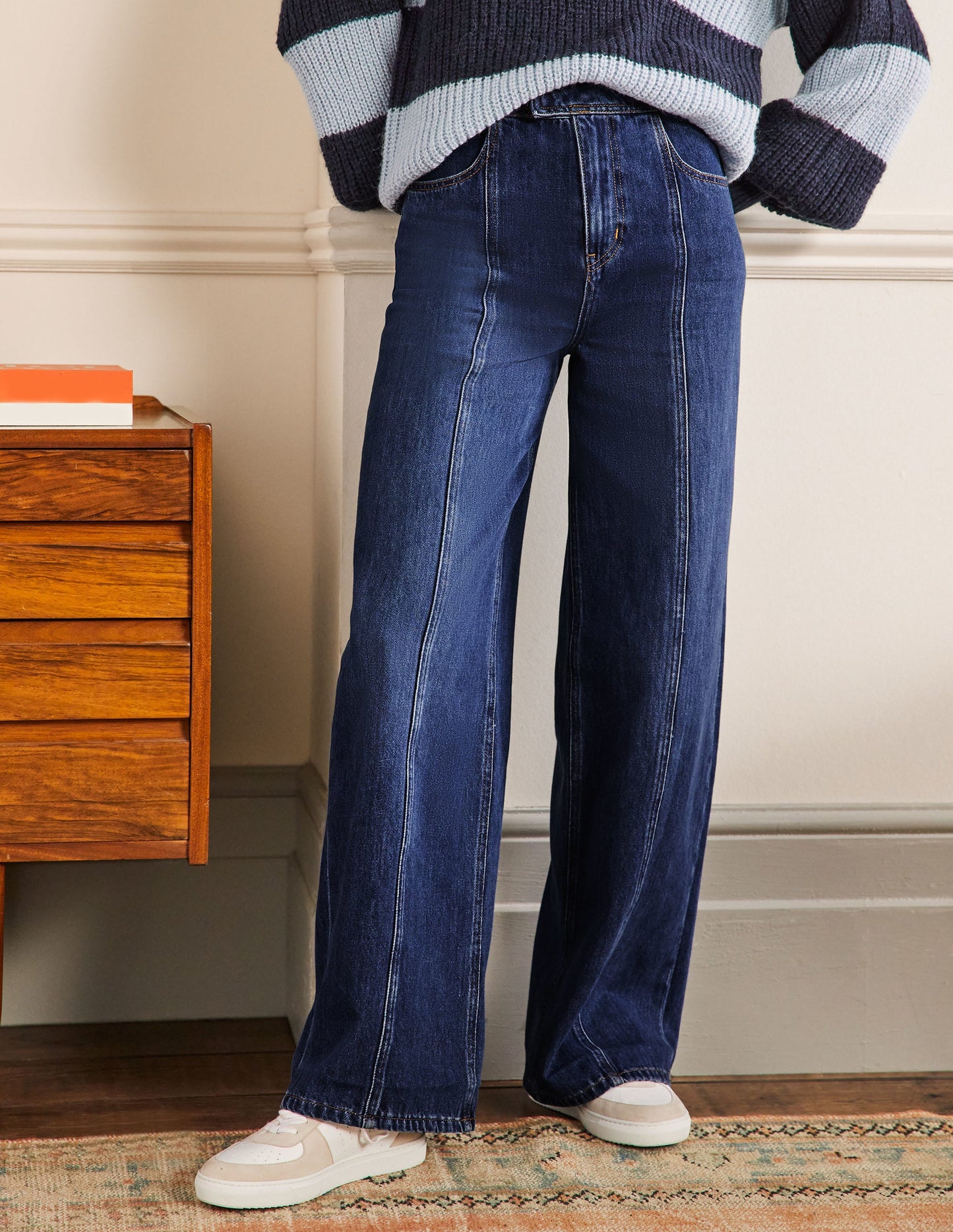 Jeans mit weitem Bein und Ziernaht-Mittleres Vintageblau