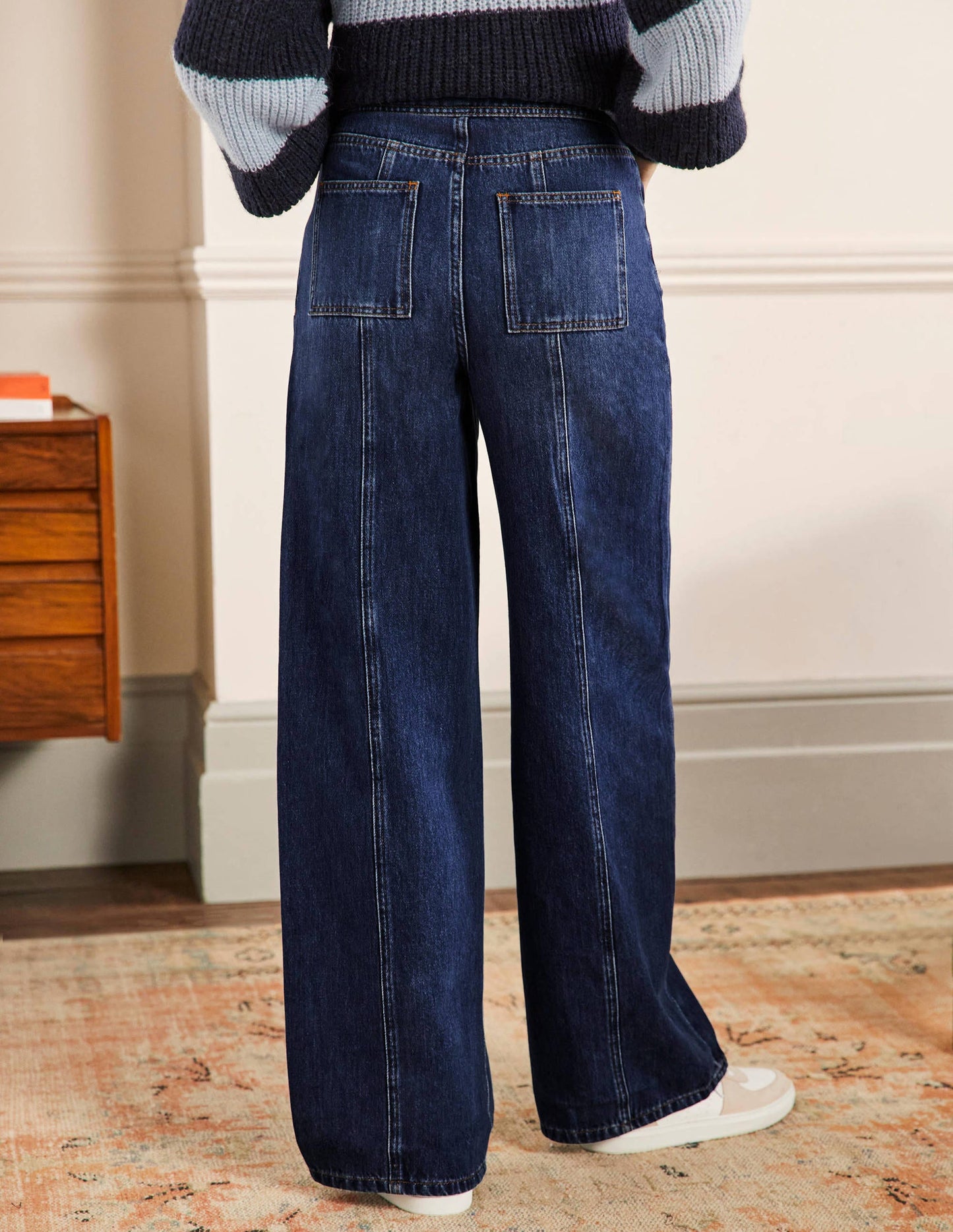 Jeans mit weitem Bein und Ziernaht-Mittleres Vintageblau