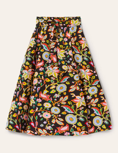 Tellerrock mit Taillenbund-Schwarz, Üppiges Paradiesmuster-6