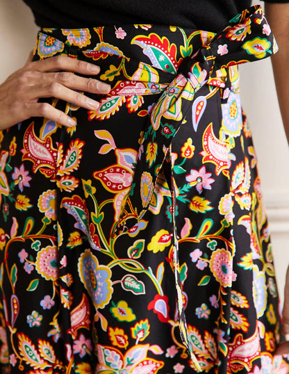 Tellerrock mit Taillenbund-Schwarz, Üppiges Paradiesmuster-2