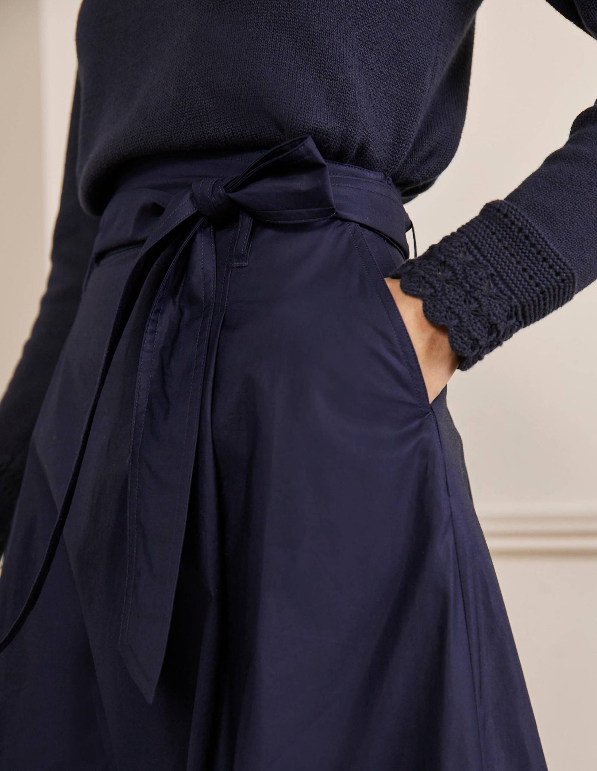 Jupe corolle à ceinture arrondie-Bleu marine, rayé milkshake-2