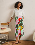 Printed A-line Midi Skirt-Mint Green, Abstract Bloom