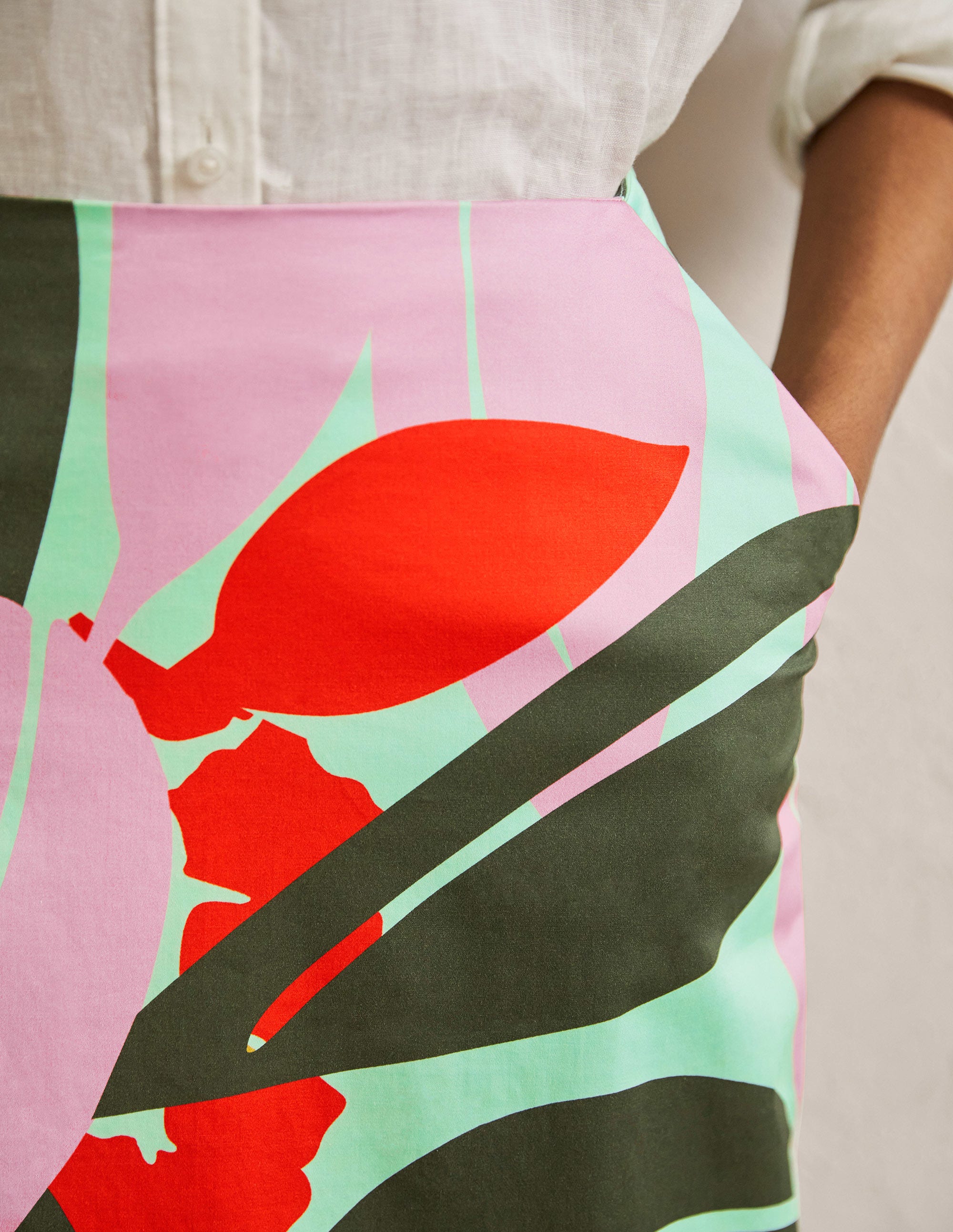 Printed A-line Midi Skirt-Mint Green, Abstract Bloom - Image 2