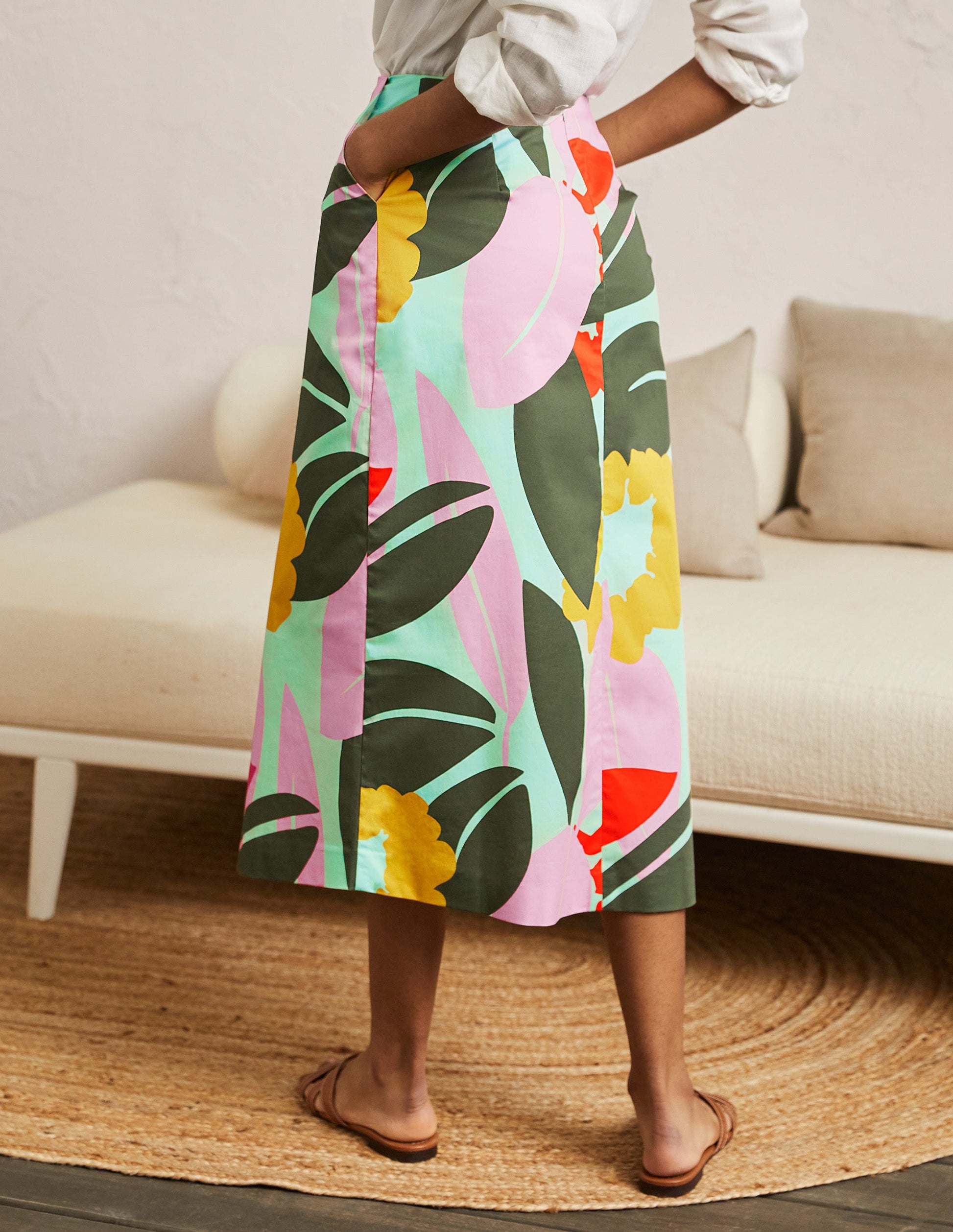 Printed A-line Midi Skirt-Mint Green, Abstract Bloom-3