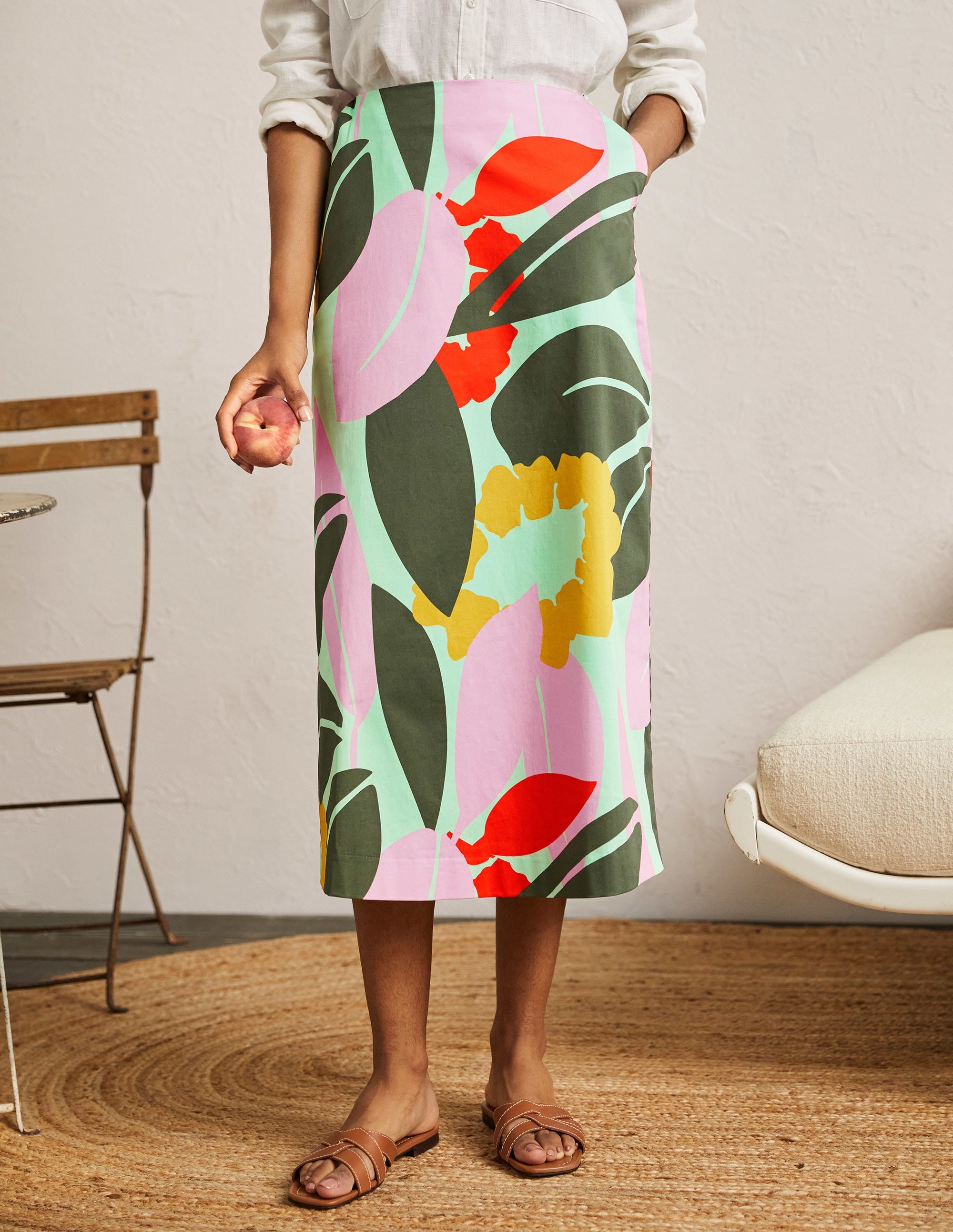 Printed A-line Midi Skirt-Mint Green, Abstract Bloom - Image 4