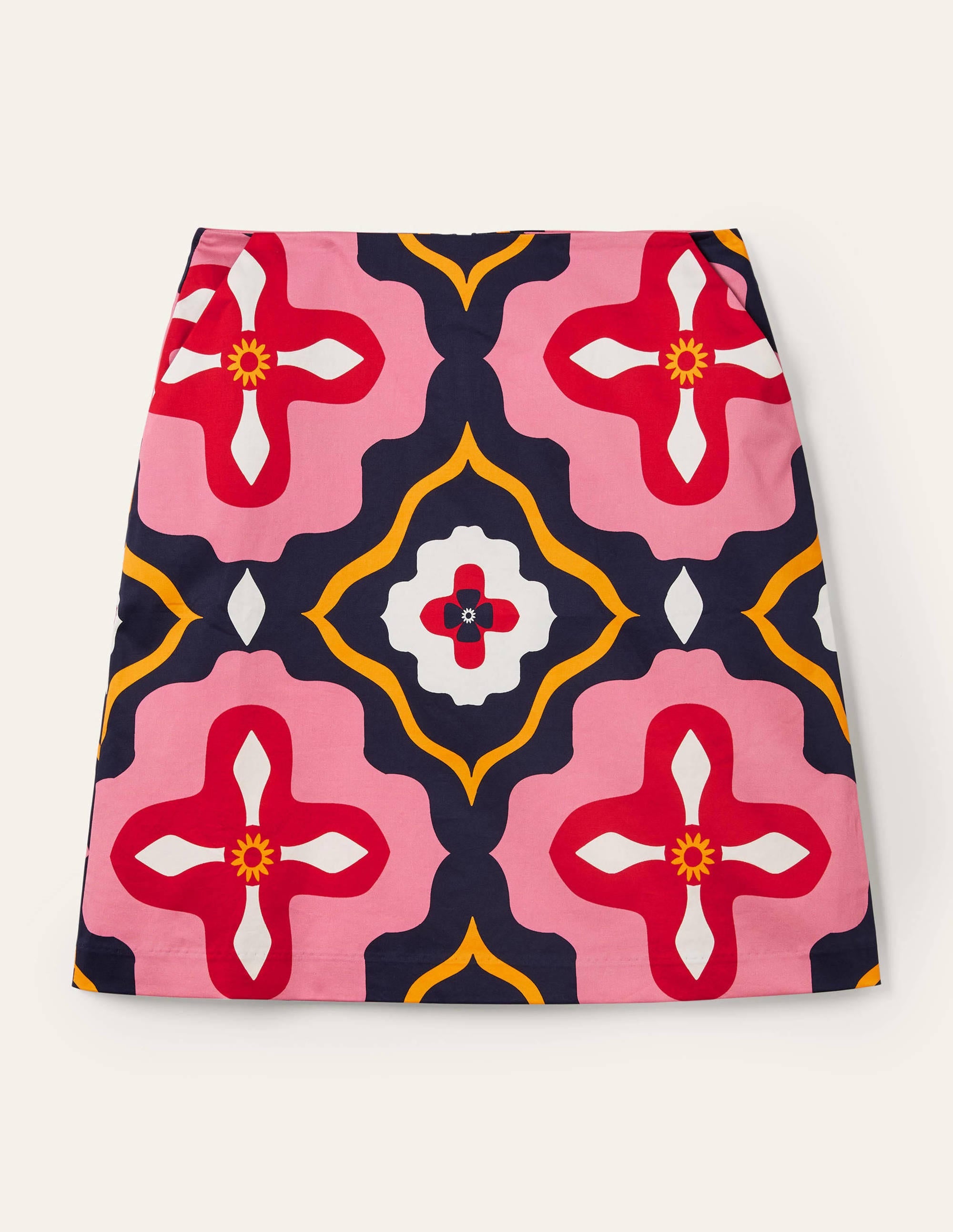 Printed A-line Mini Skirt-French Navy, Moroccan Diamond - Image 2