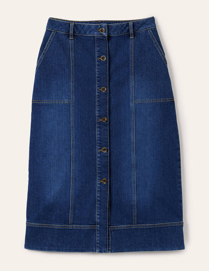 Midirock mit Steppnaht-Mittleres Vintageblau-8