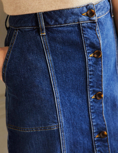 Midirock mit Steppnaht-Mittleres Vintageblau-2